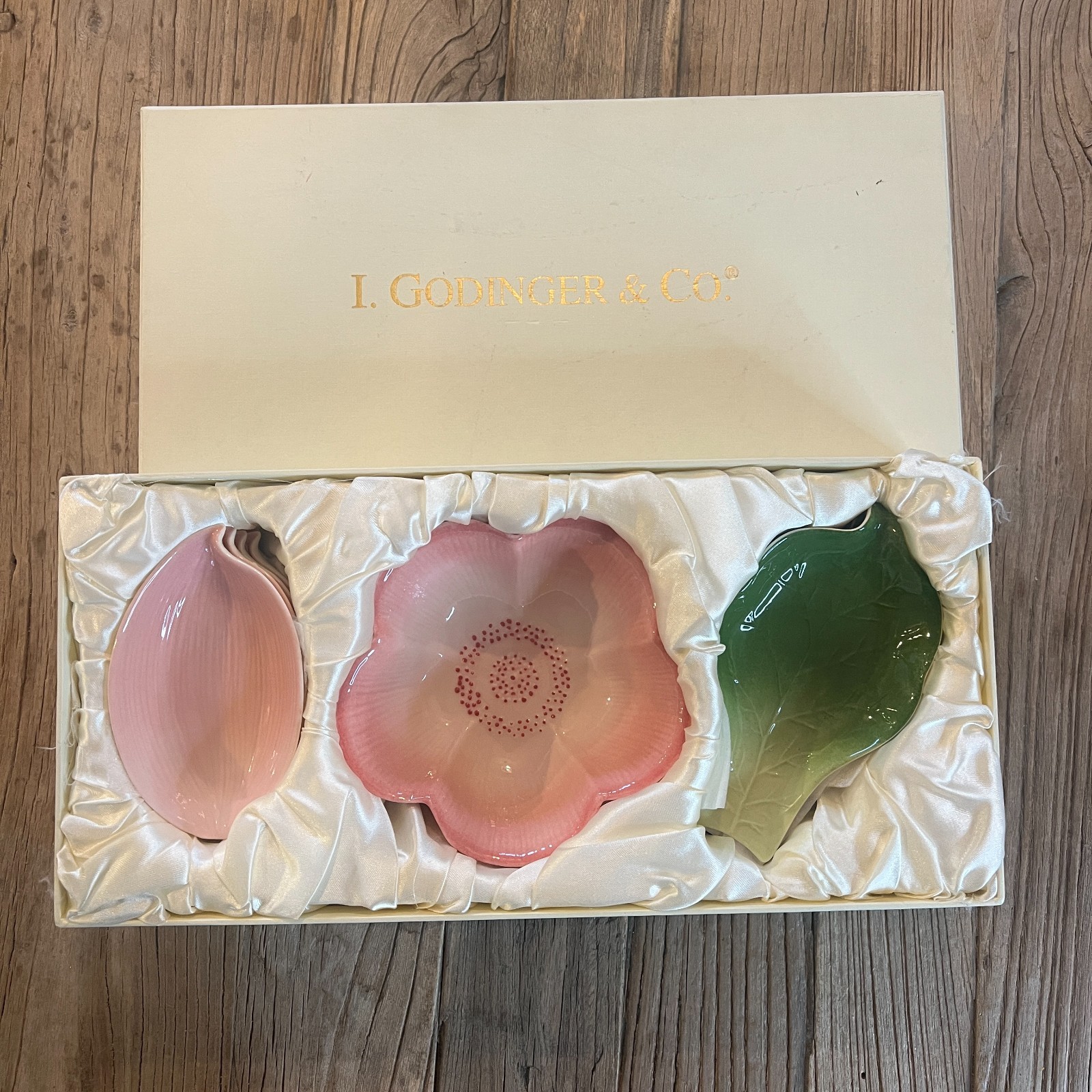 Godinger Garden of Eden 11 Piece Condiment Set Porcelain Pink Flower In Box