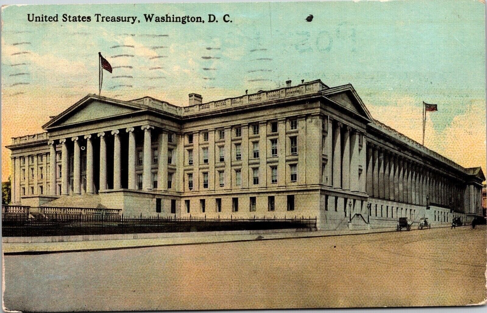 United States Treasury Washington DC Street View American Flags PM VNG Postcard