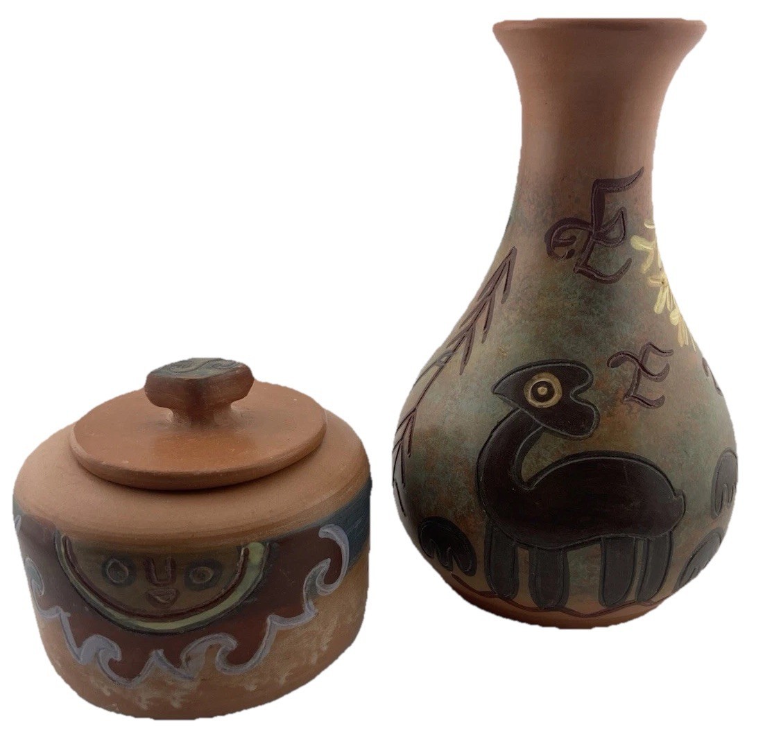 Pablo Seminario Urubamba Clay Pottery Vase & Jar from Cusco, Peru