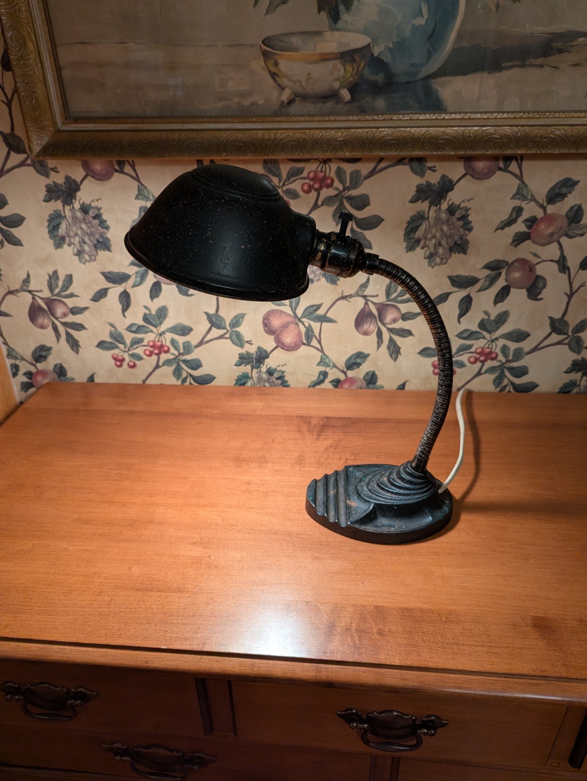 Vintage 1930-40s Eagle Pat. No 096558 Cast Iron Art Deco Gooseneck Lamp Working