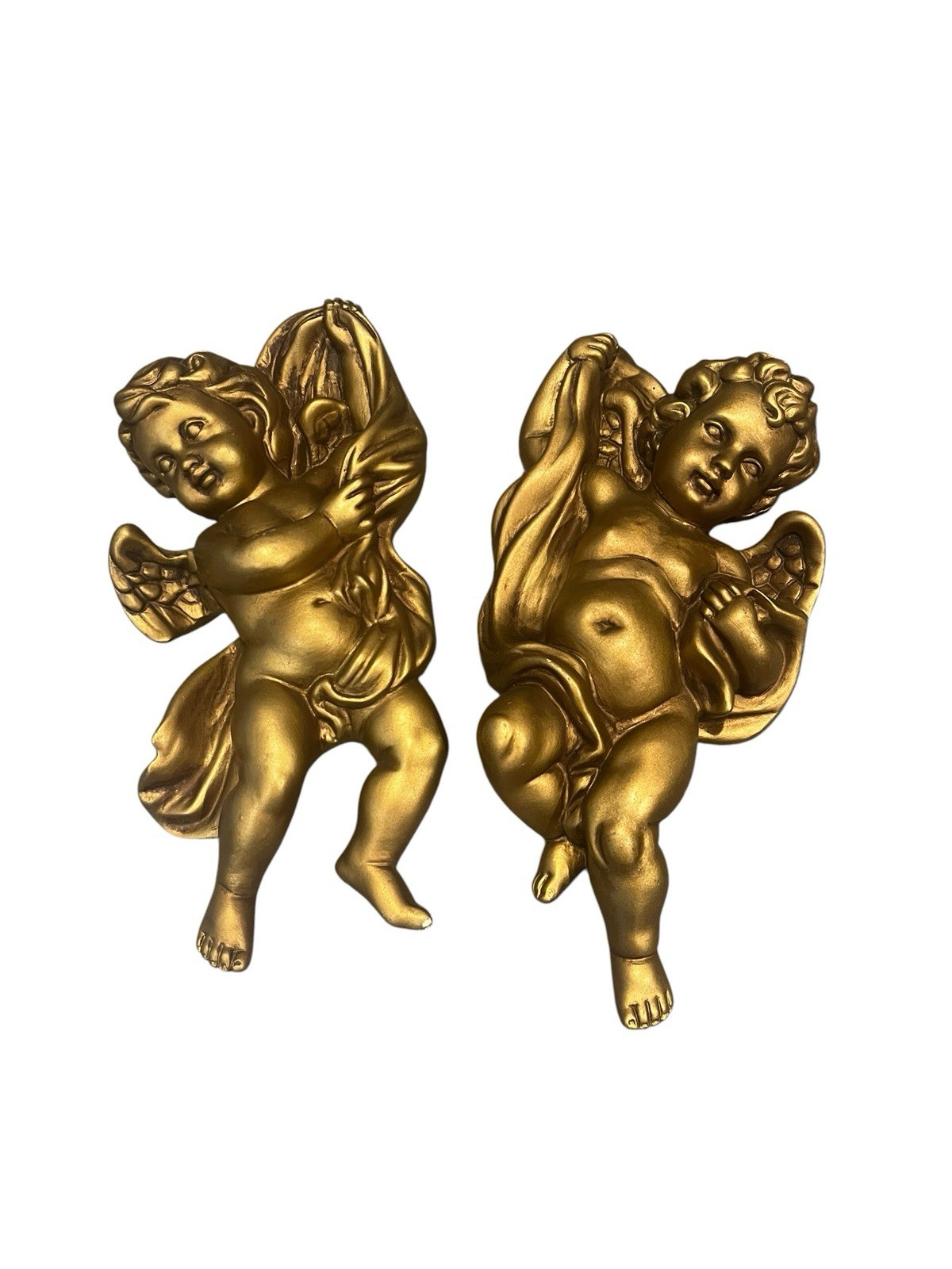 HOMCO #1120 Gold Tone Wall Cherub Angels Hollywood Regency Decor Nursery Vintage
