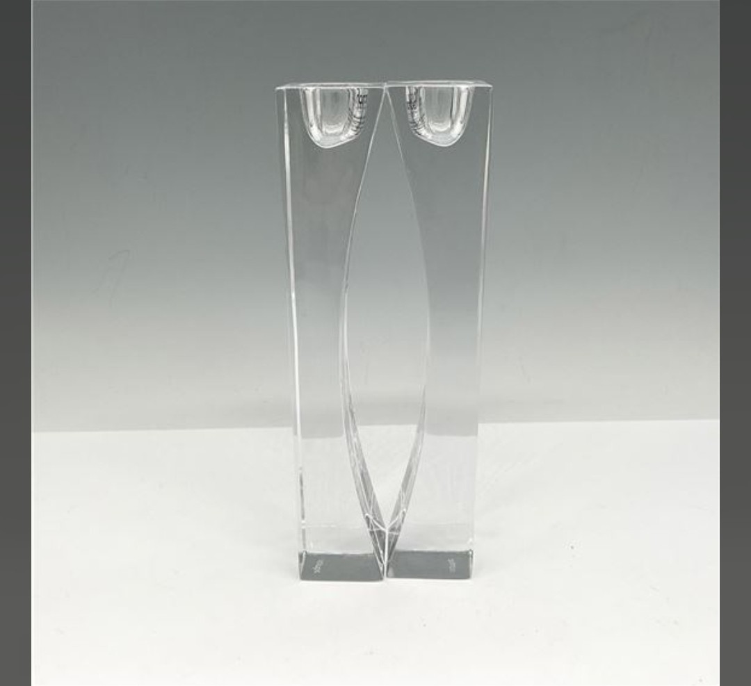 NIB VTG 1999 Nambe Crystal Kissing Candlesticks Karim Rashid 5103 Candle Holders