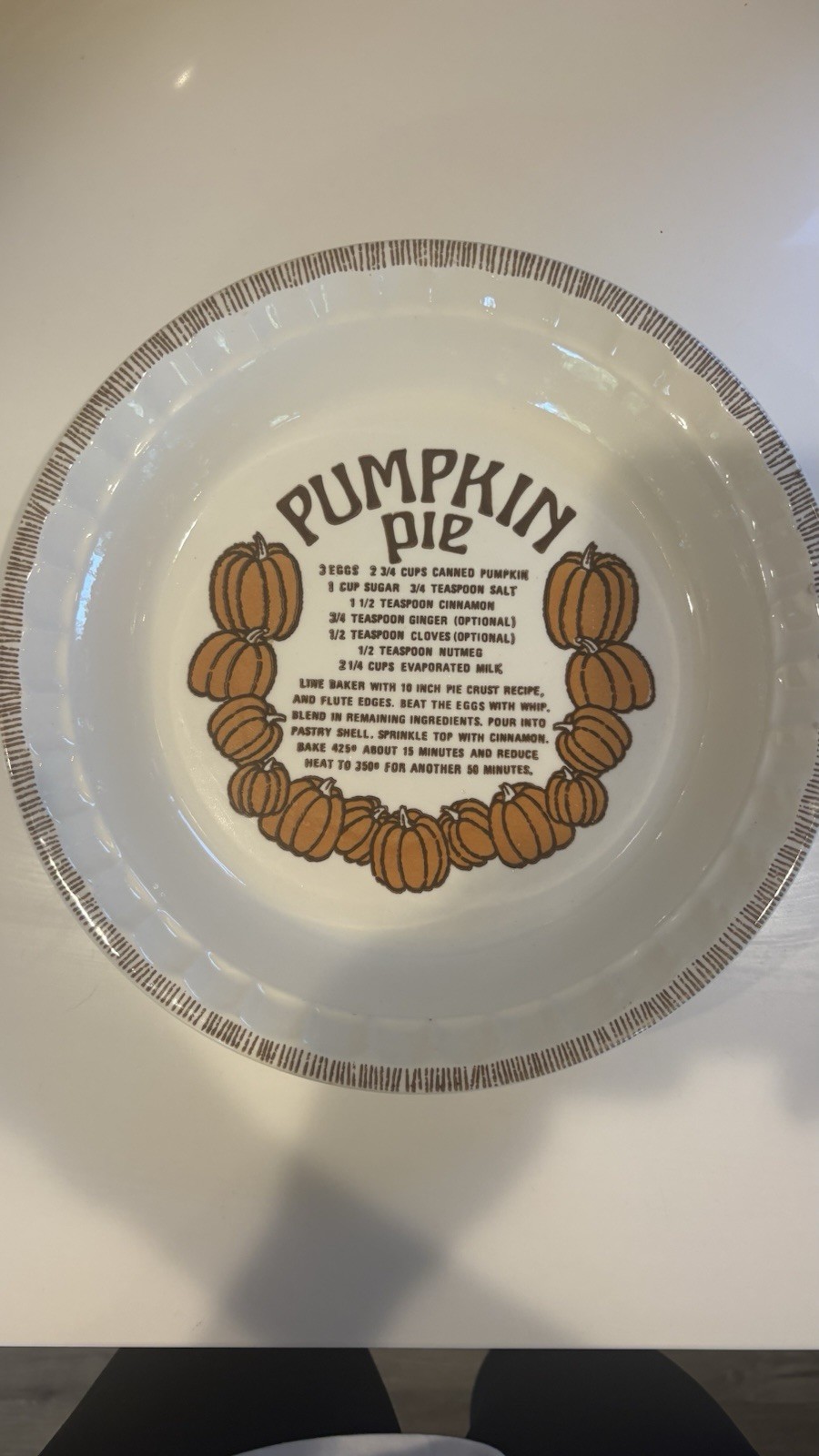 Vintage 1983 Royal China Country Harvest Pumpkin Pie Recipe Plate USA 11”