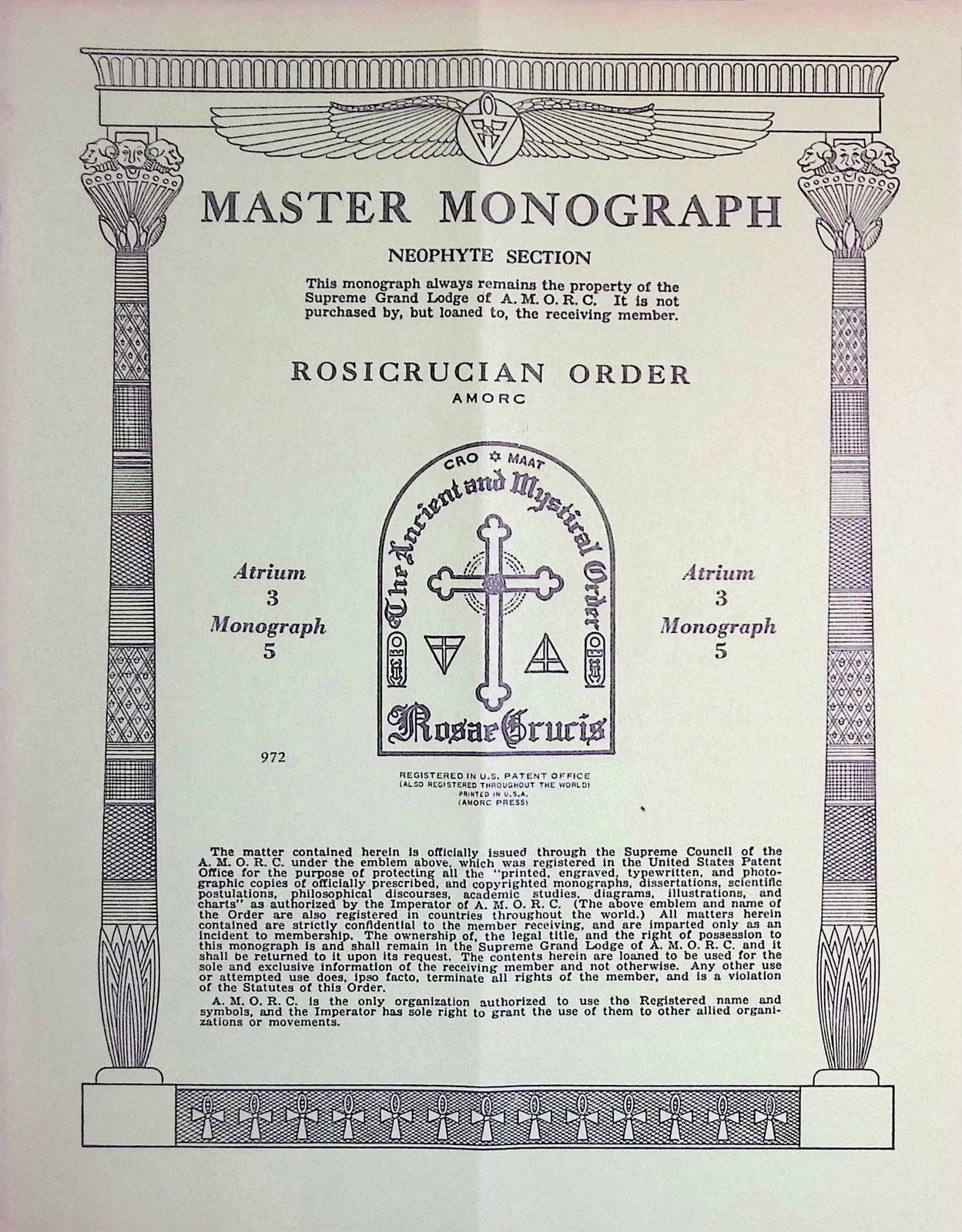 AMORC Rosicrucian Master Monograph Atrium 3 Lesson 5 Howell 1940s Occult