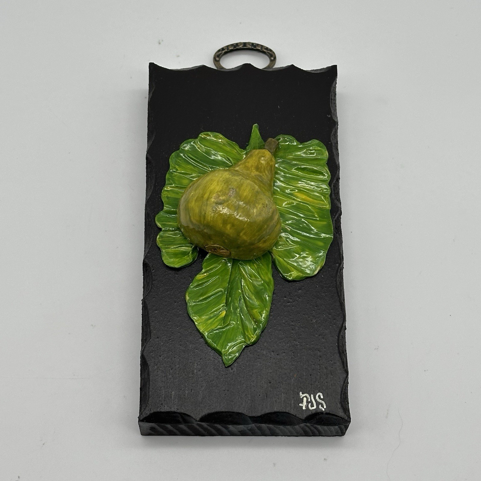Vintage Hand Painted Artist Signed 3D Pear Fruit Wooden Wall Plaque Art