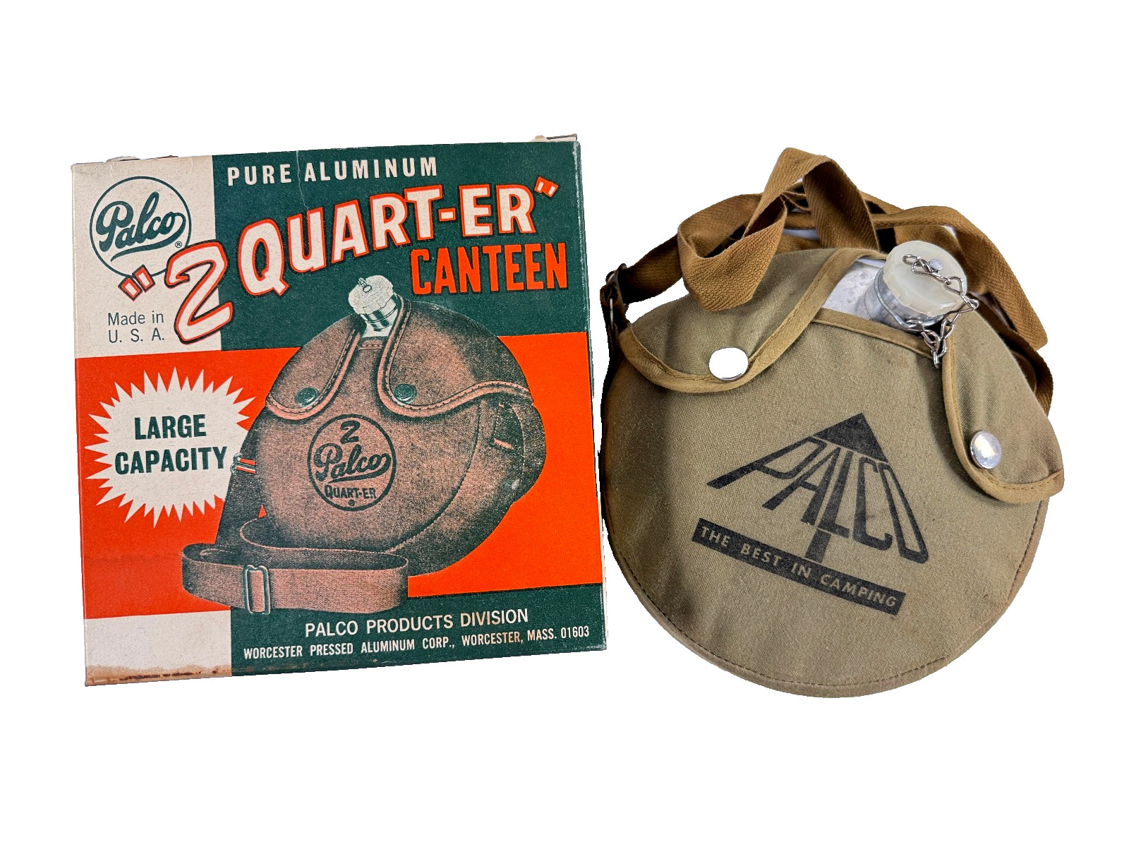 vtg 40s 50s PALCO 2 quat-er 2QT NOS camping canteen IN BOX boy scouts