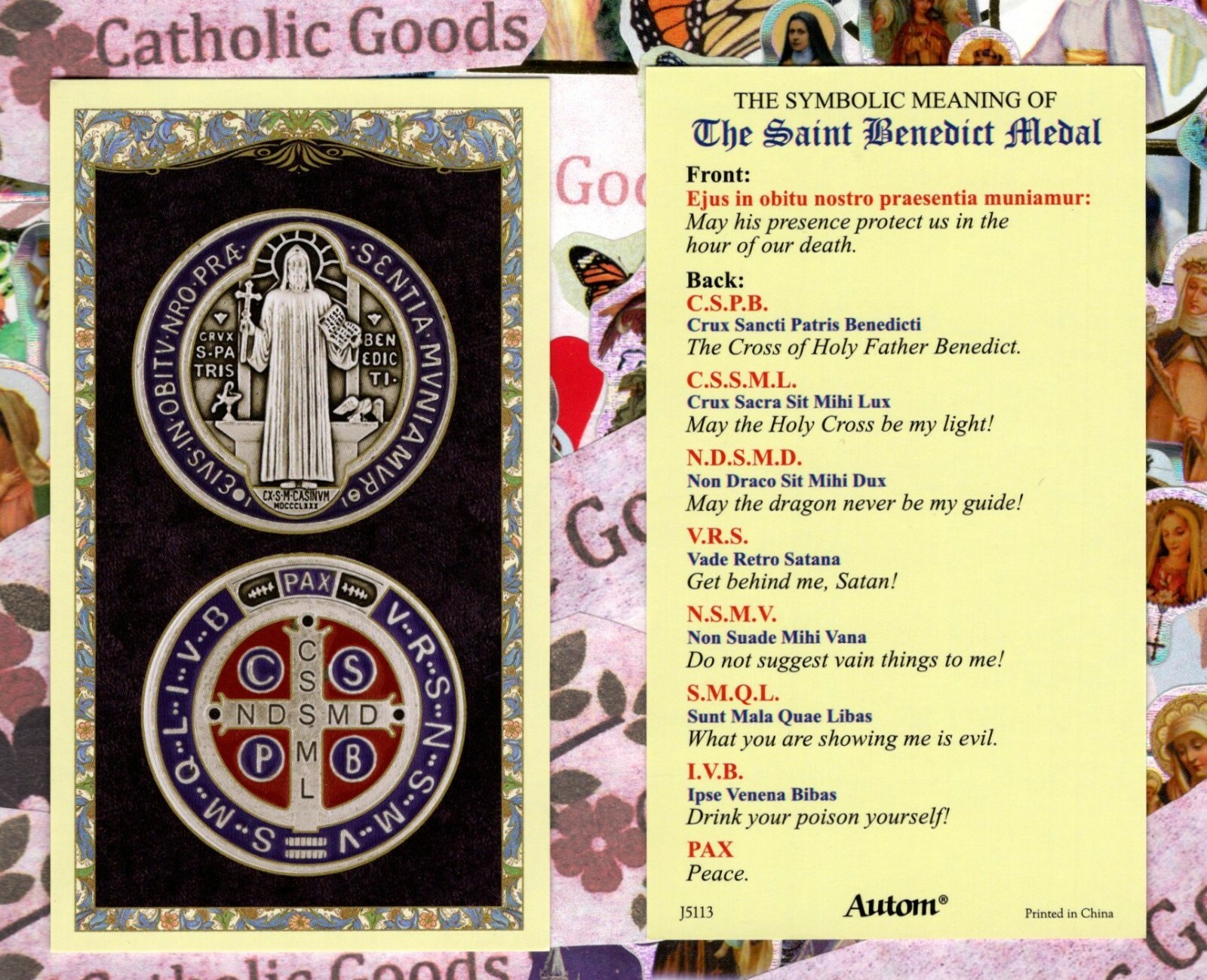 The Symbolic Meaning of the Saint Benedict Medal - Paperstock Holy Card J5113