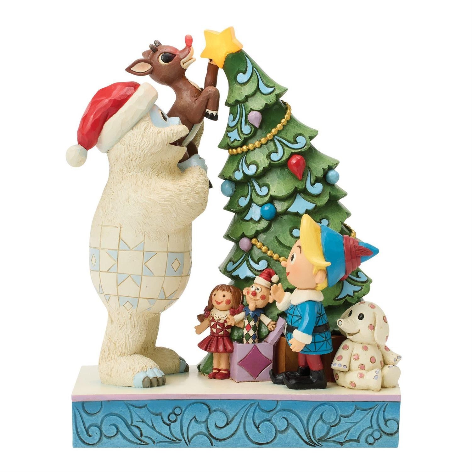 Jim Shore Rudolph Traditions BUMBLE HOLDING RUDOLPH BY TREE LIT FIGURINE 6019109