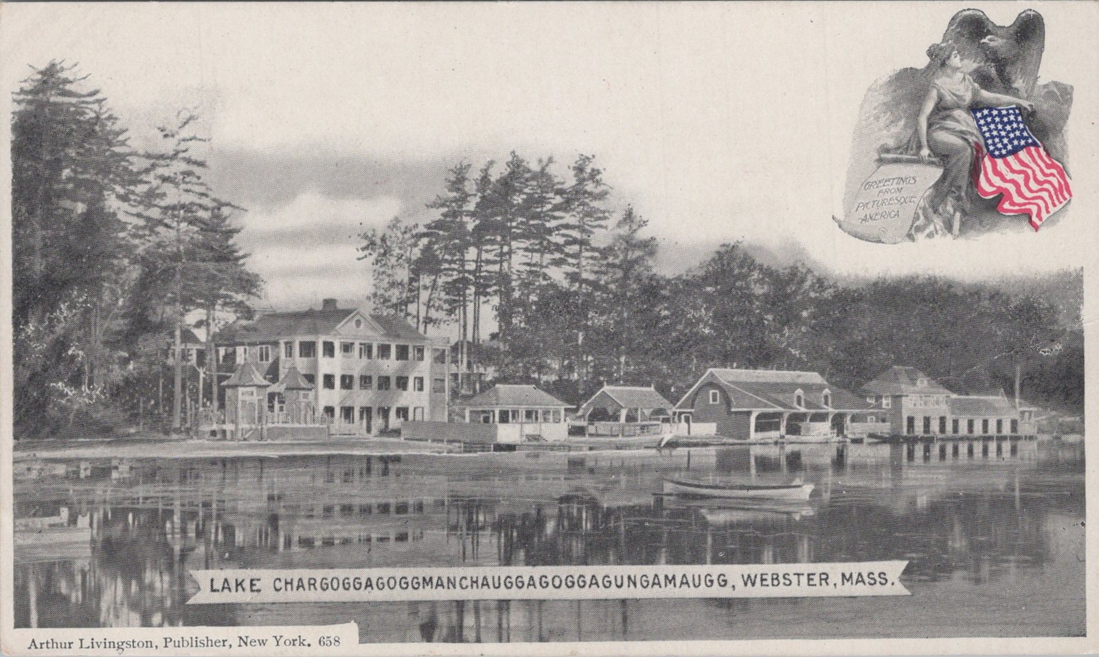 Lake Chargoggagoggmanchauggagoggagungamaugg Webster MA Livingston 1900s Postcard