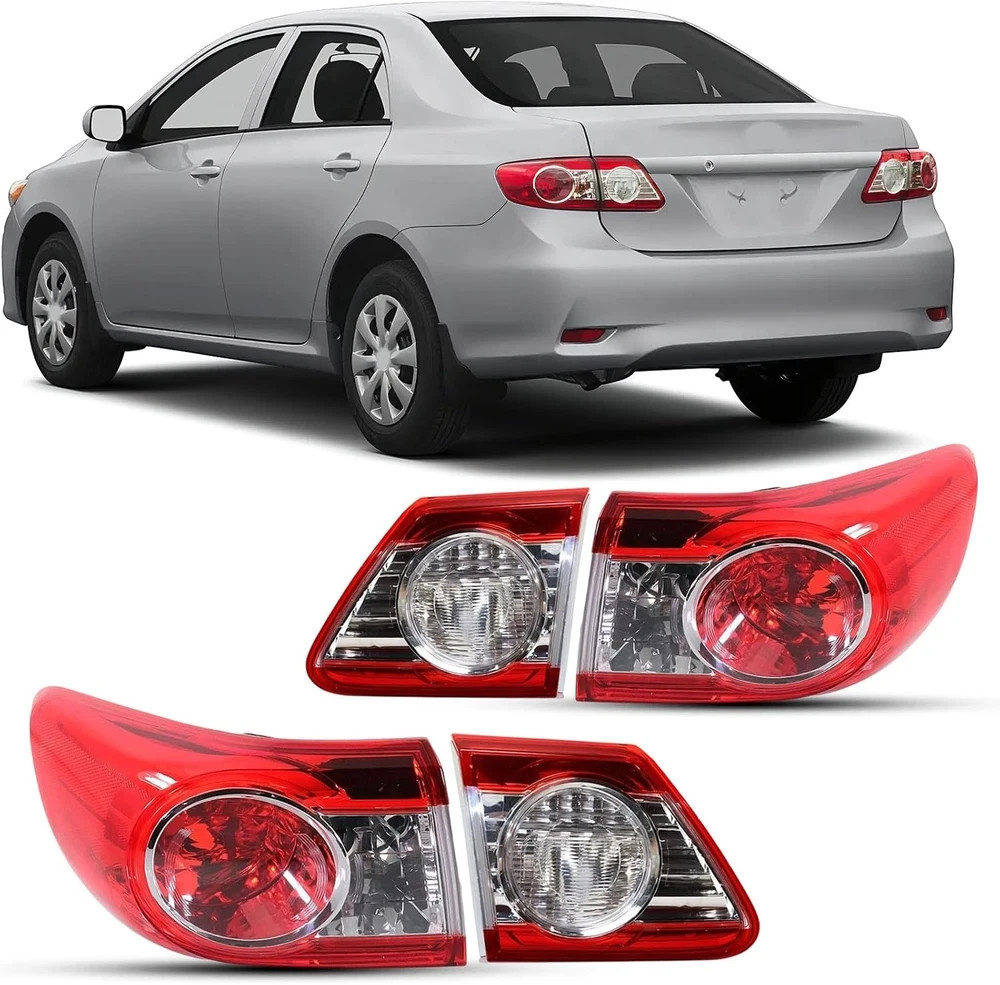 4Pcs Outer+Inner Taillights Housing for 2011-2013 Toyota Corolla Rear Lamps