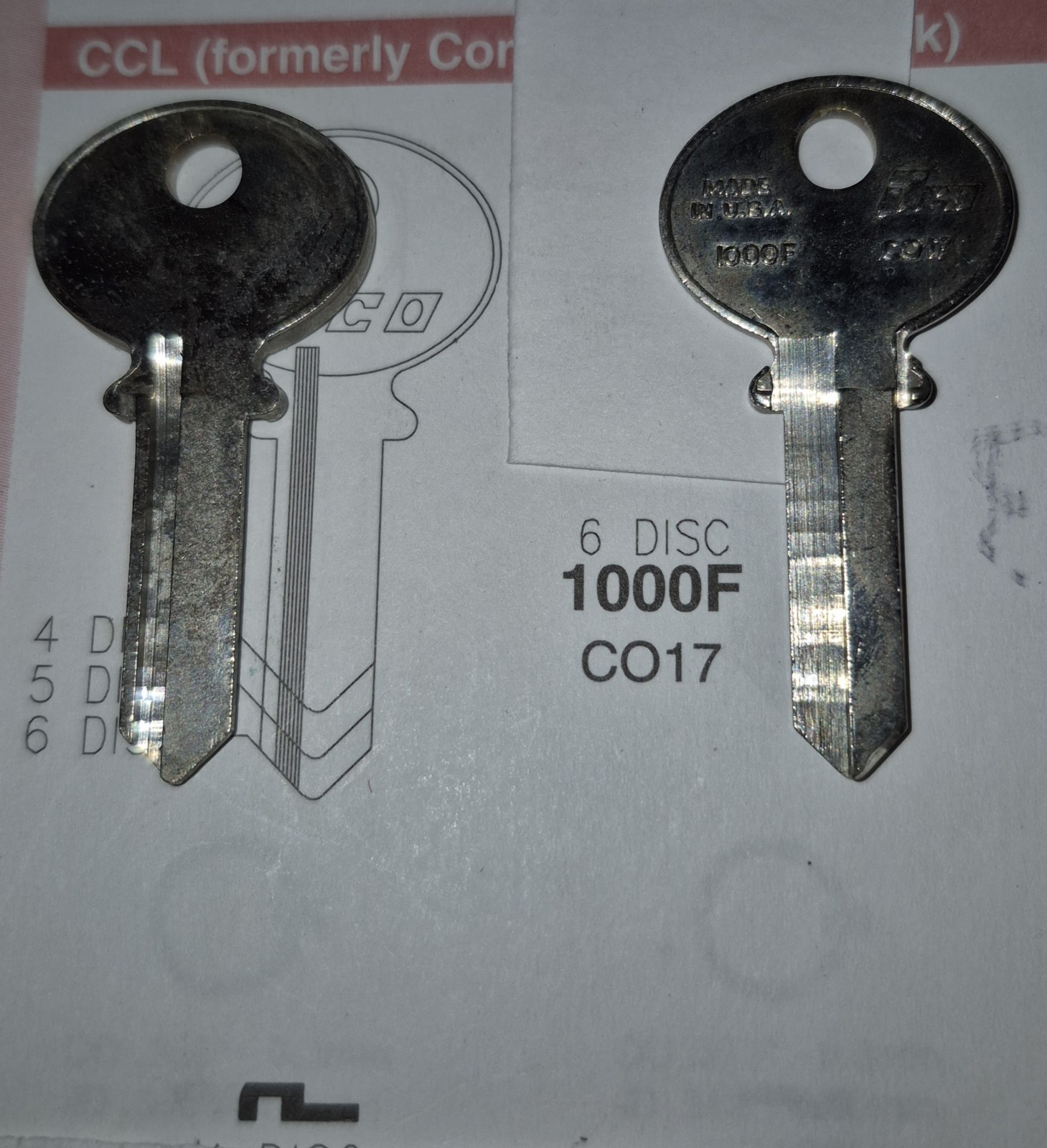 CCL / Corbin, 1000F, CO17, Vintage Key (1) Blank. CCL / Corbin, 1000F, CO17, Vintage Key (1) Blank.