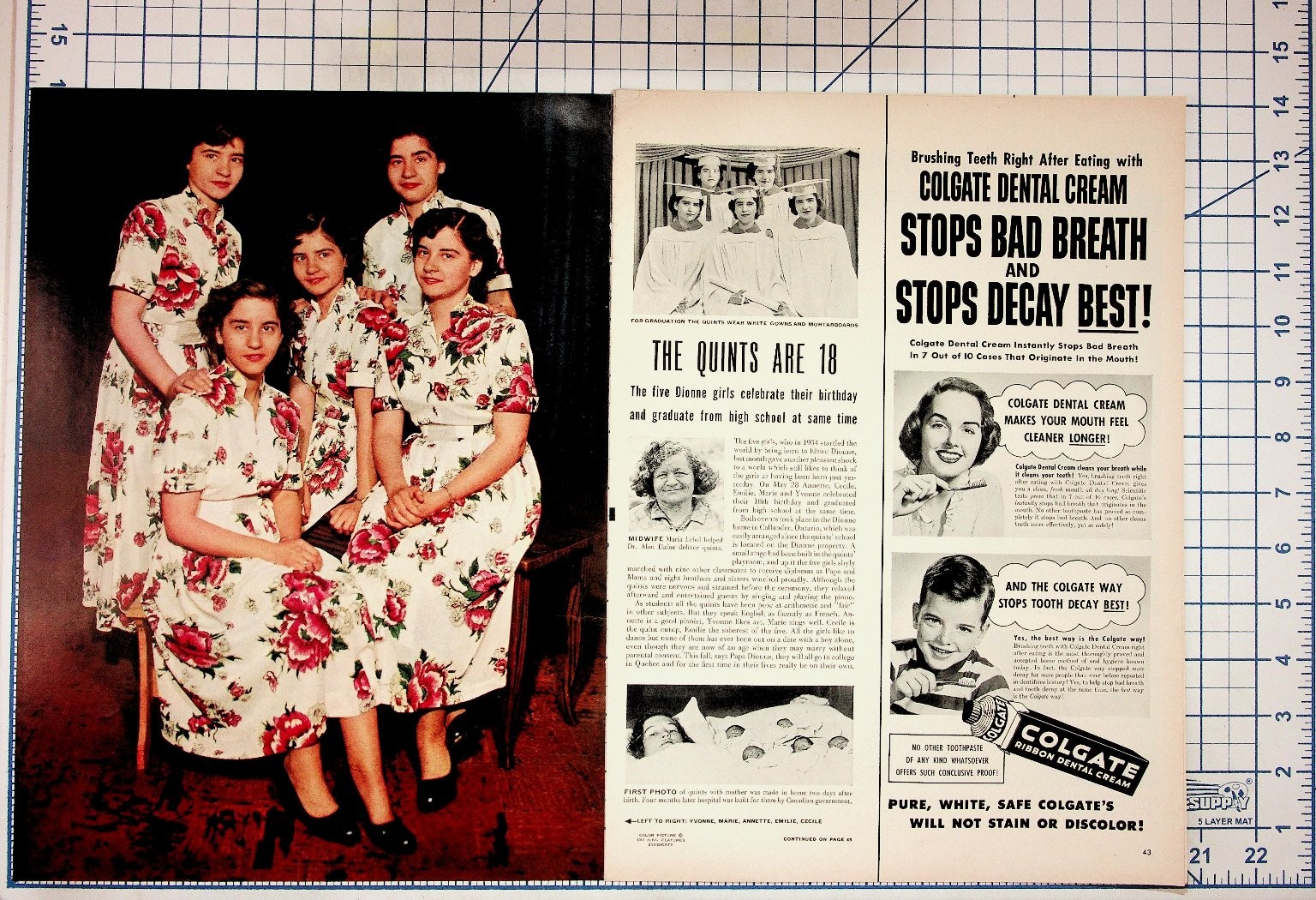 Dionne Quintuplets 18th Birthday Magazine Page 1952 Colgate Ad New Mexico Dionne Quintuplets 18th Birthday Magazine Page 1952 Colgate Ad New Mexico