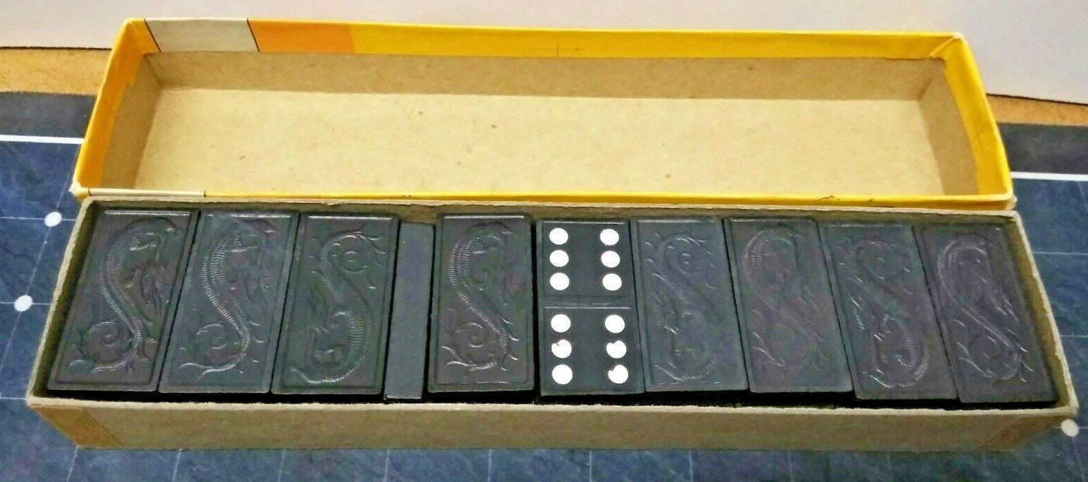 Milton Bradley Wooden Dragon Double Six Dominoes ~ White Dot ~ 28 pieces
