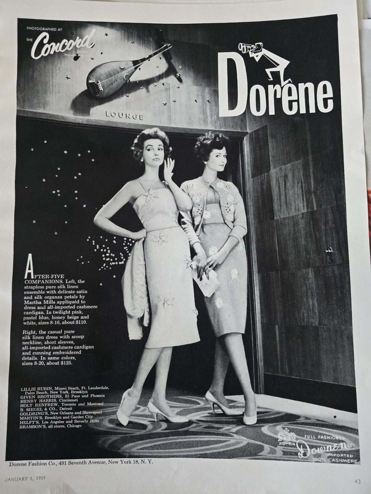 1959 Women's Dorene Dresses Concord Lounge After Five Vintage Fashion Ad