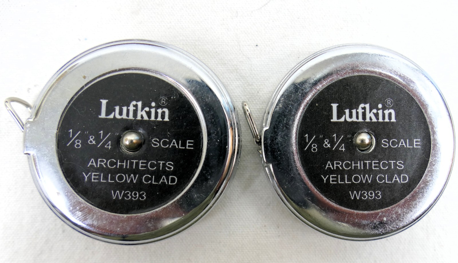 2 x Vintage LUFKIN 1/8 & 1/4 Scale Architects Yellow Clad W393 Tape Measures
