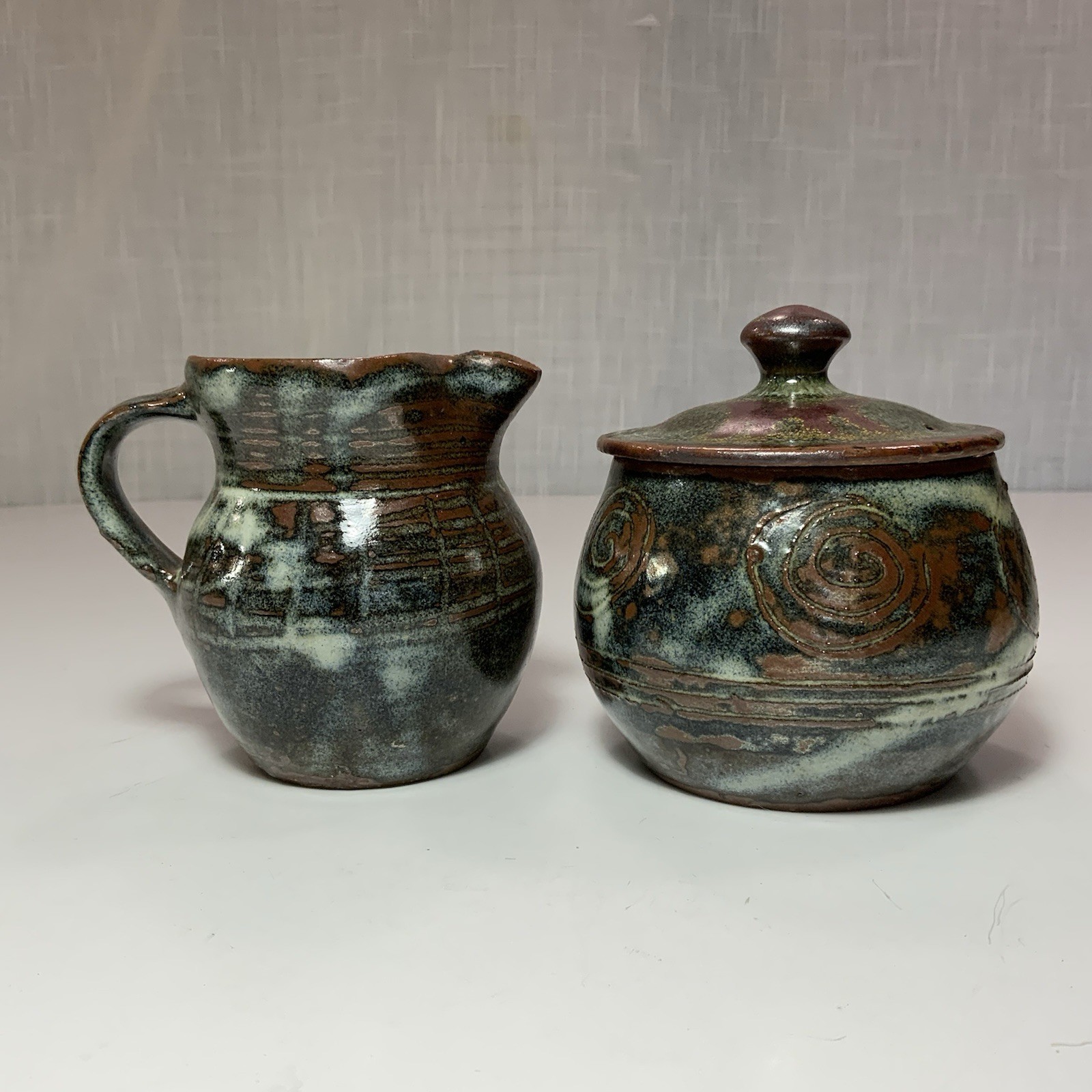 Vintage Sugar & Creamer Abuja School Earthenware ,Nigeria,Africa 20th c