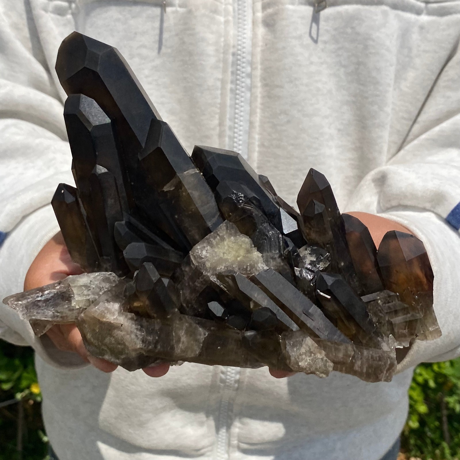 2.13LB Natural Black Smoke Color Quartz Cluster Crystal Specimens Mineral Healin