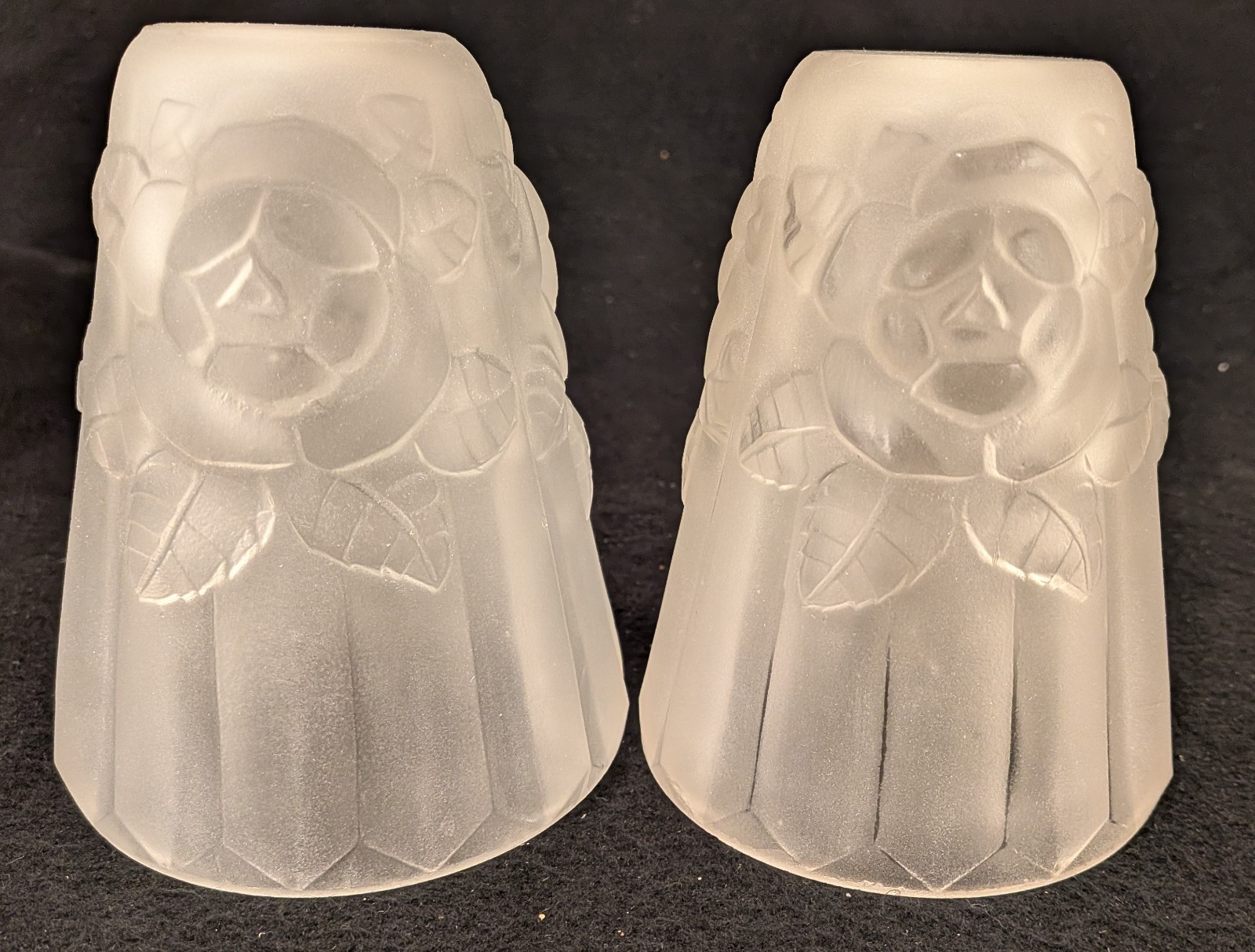 Pair of Vintage Art Deco France Frosted Glass Replacement Shades Degue Pair of Vintage Art Deco France Frosted Glass Replacement Shades Degue