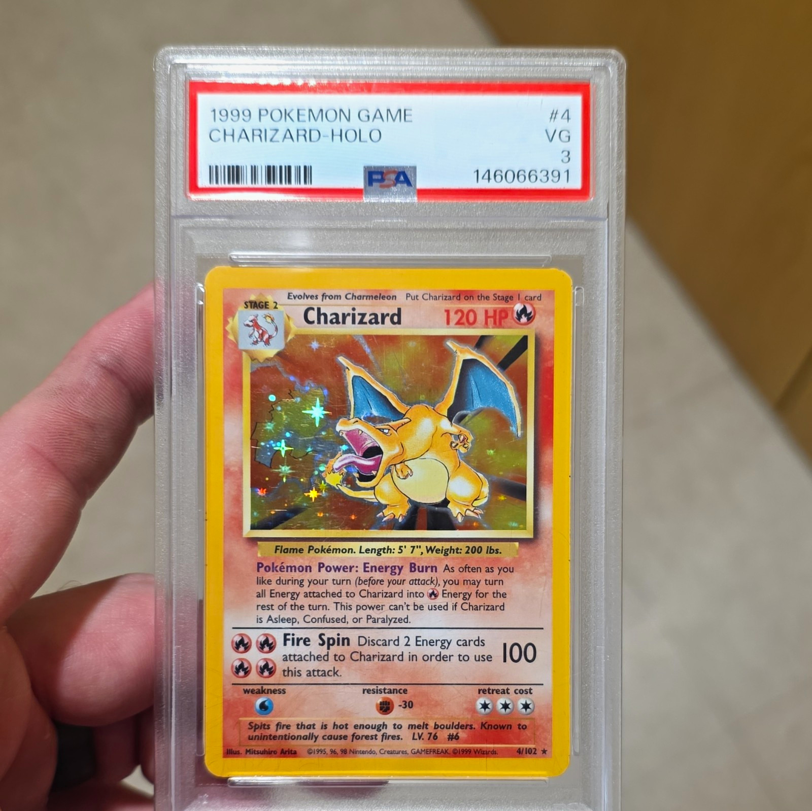 1999 Pokémon Game Charizard Holo 4/102 PSA 3 English Cert 146066391