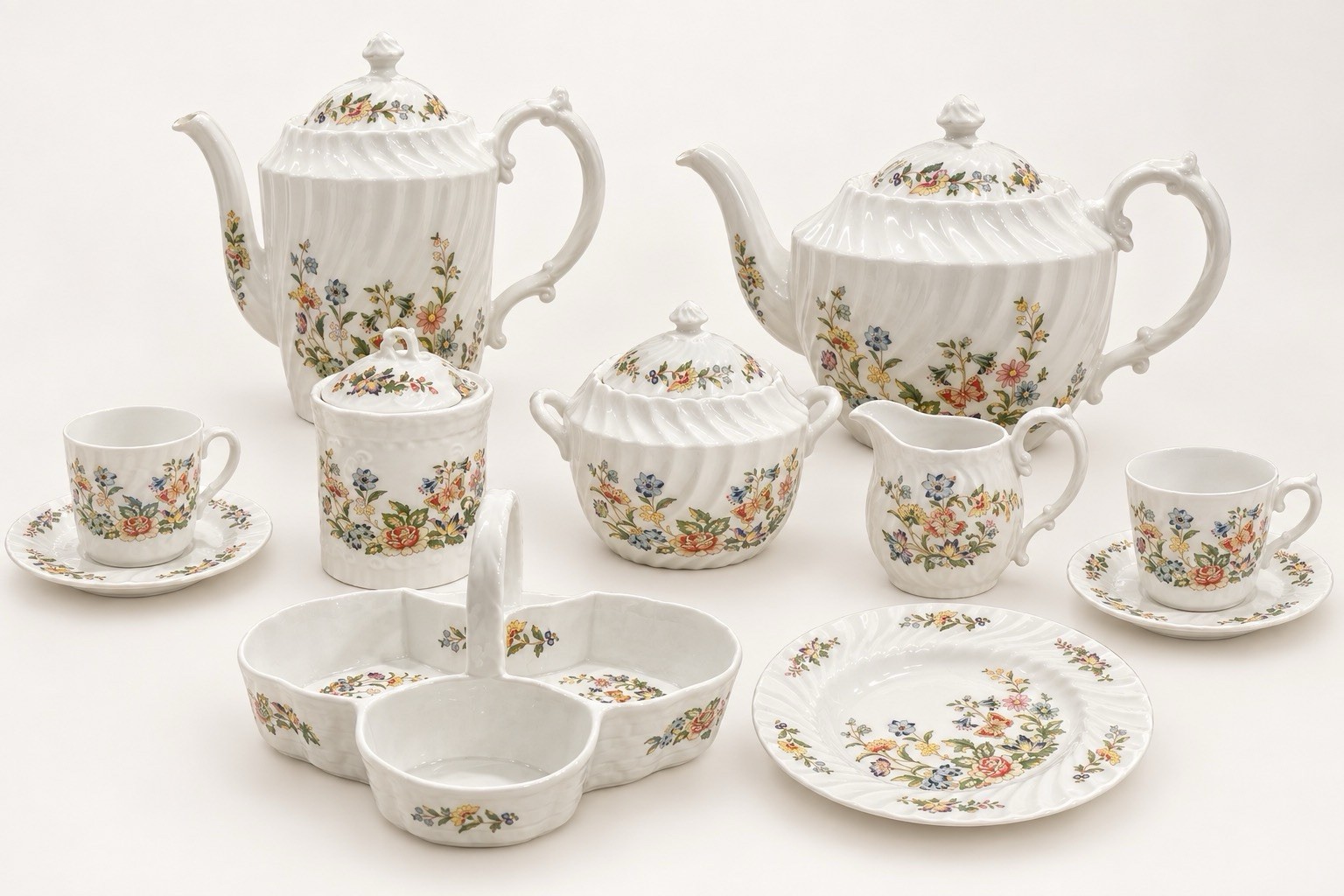 Aynsley Cottage Garden Bone China Tea Coffee Serving Set Pots Cups Sugar Basket
