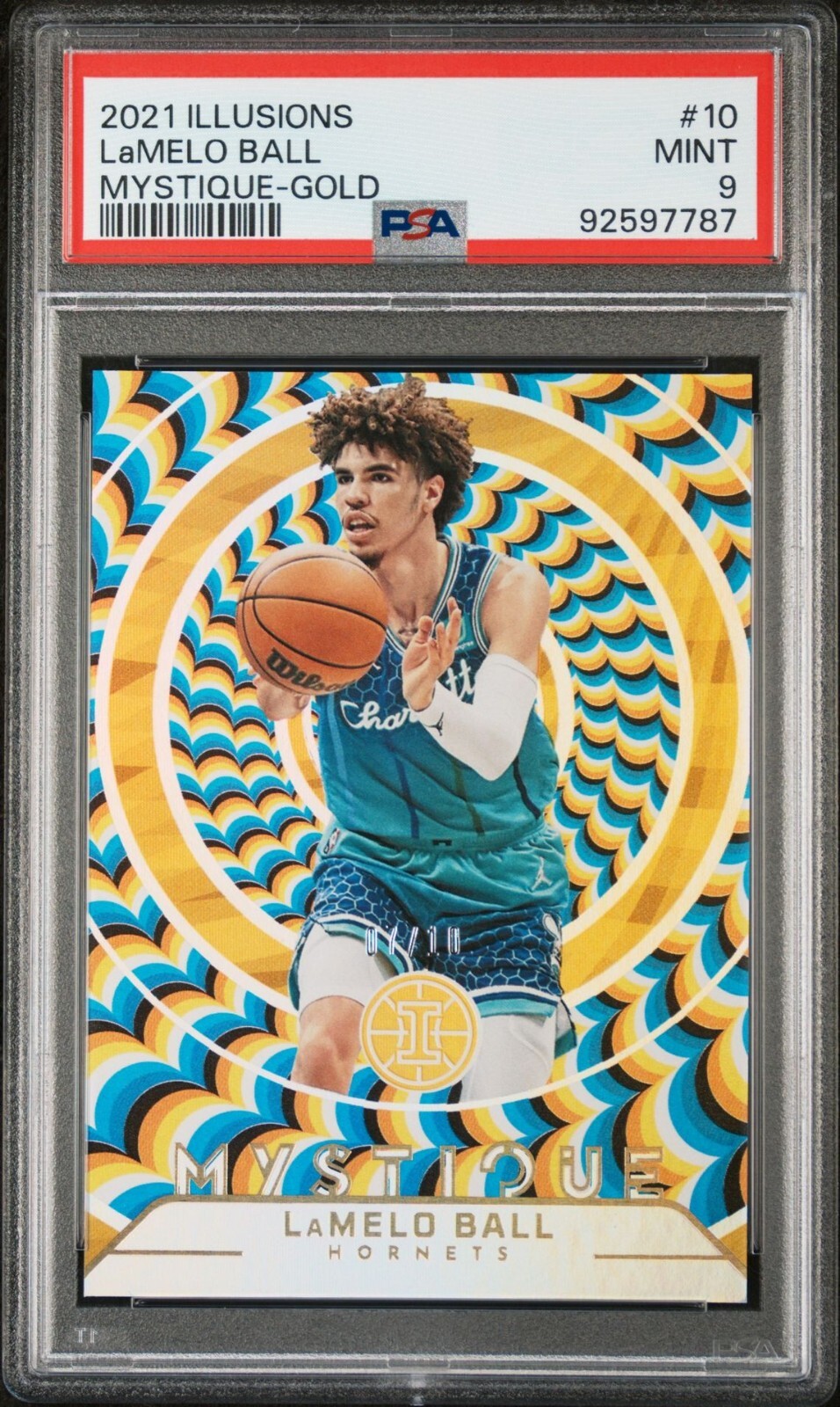 LaMelo Ball Charlotte Hornets NBA 2021 Panini Illusions Mystique Gold /10 PSA 9