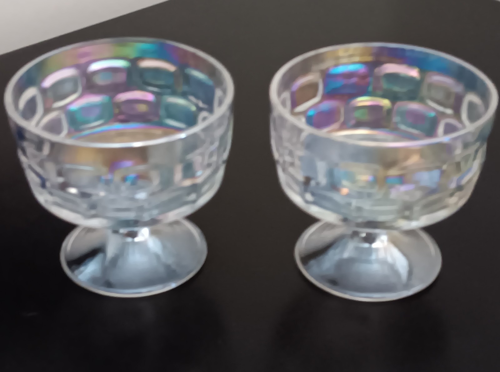 Federal Glass Iridescent Rainbow Dessert Glasses. Set Of 2