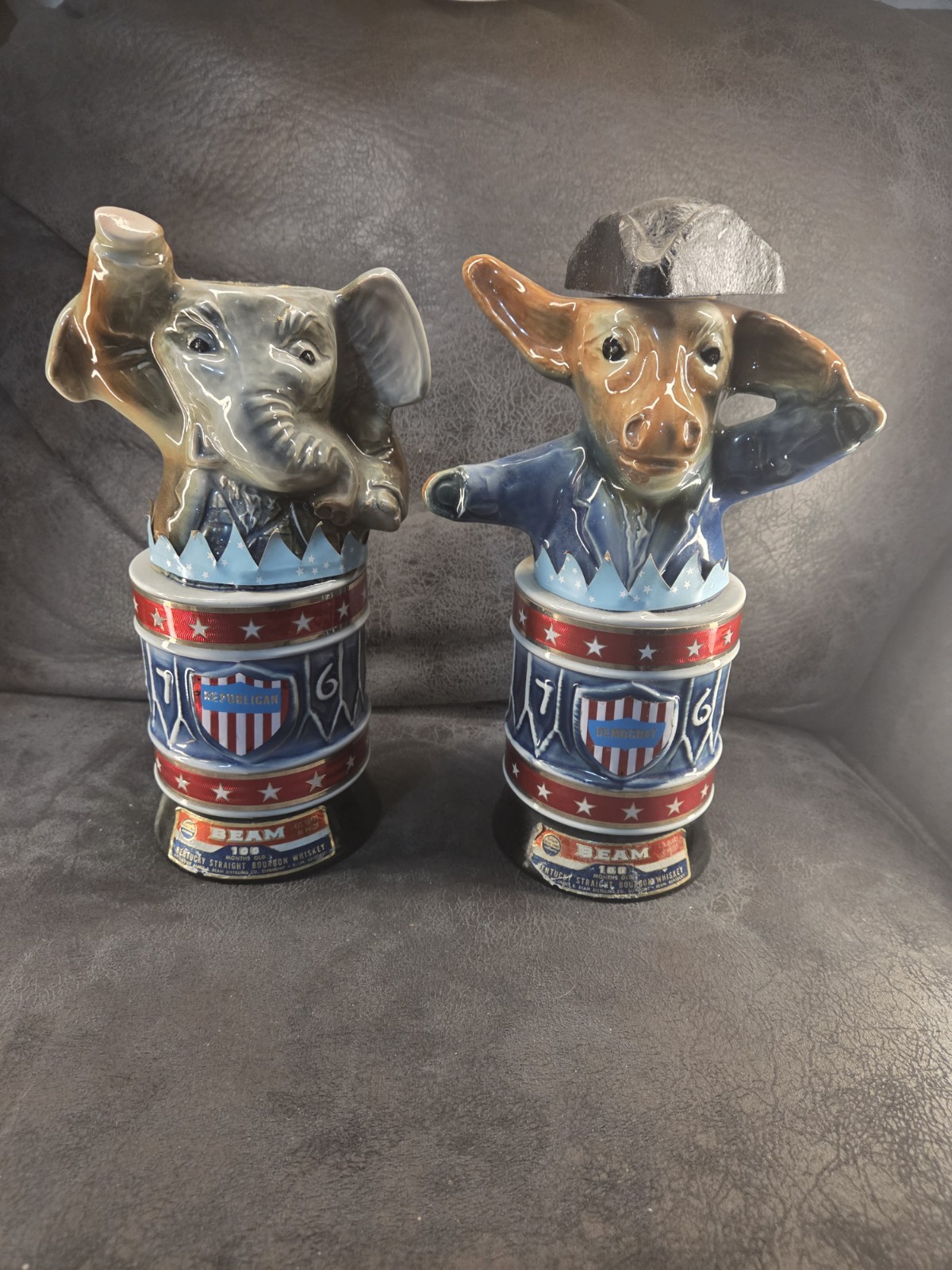 ​Vtg 1976 Jim Beam Bicent. Dec Set - Republican & Democrat - EMPTY - Regal China