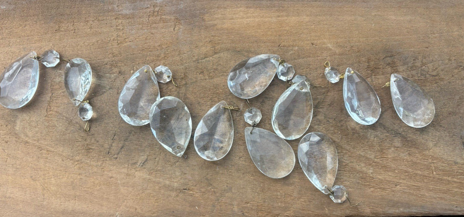 11 PIECES Vintage GLASS CRYSTAL TEARDROP CHANDELIER PART