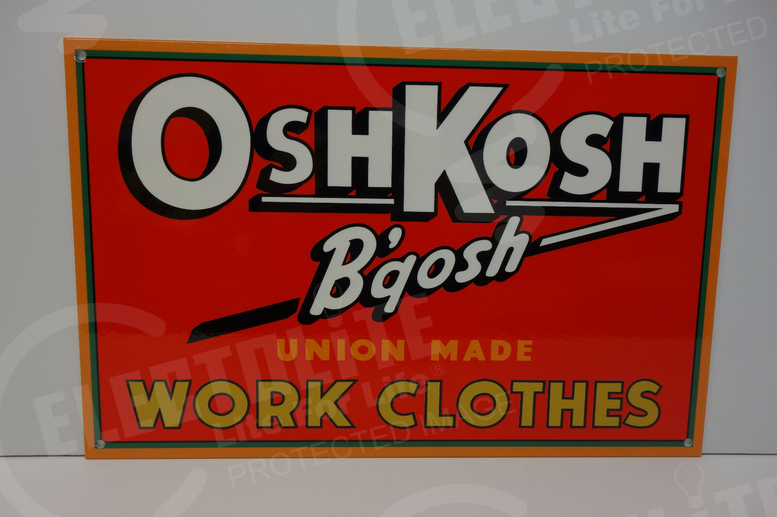 OSHKOSH B'gosh UNION MADE WORK CLOTHES STEEL ENAMEL SIGN 9