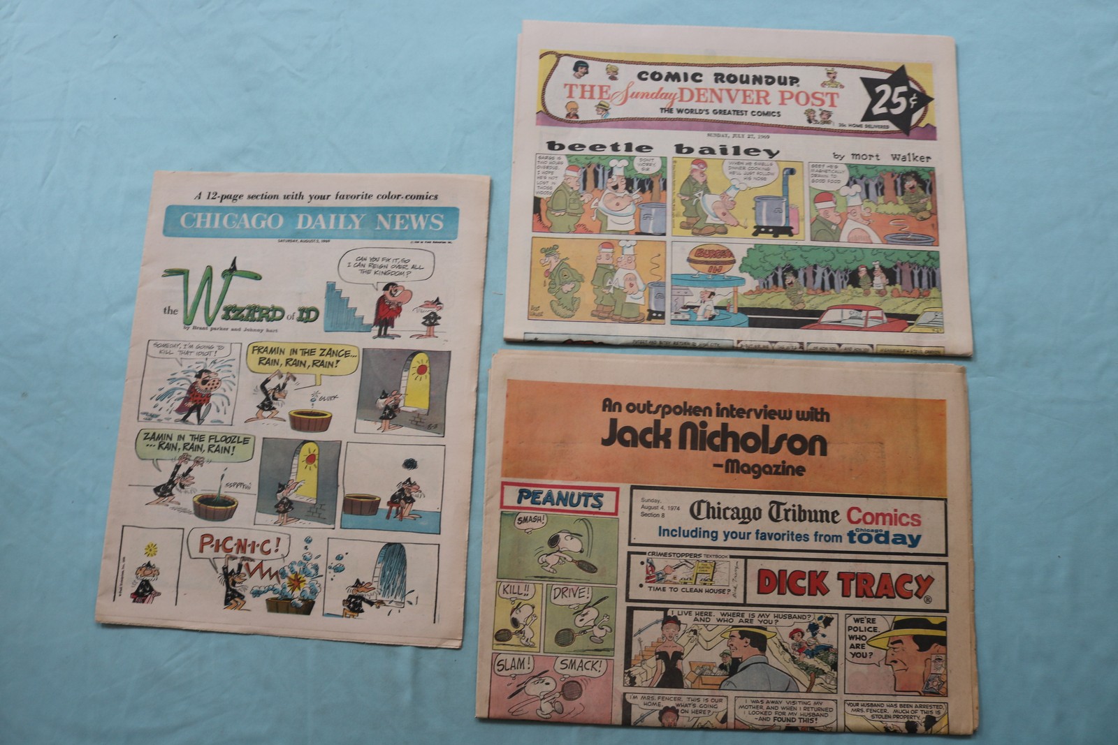 1969-1974 SATURDAY-SUNDAY COLOR COMIC SECTIONS - LOT OF 3 - NP 9175