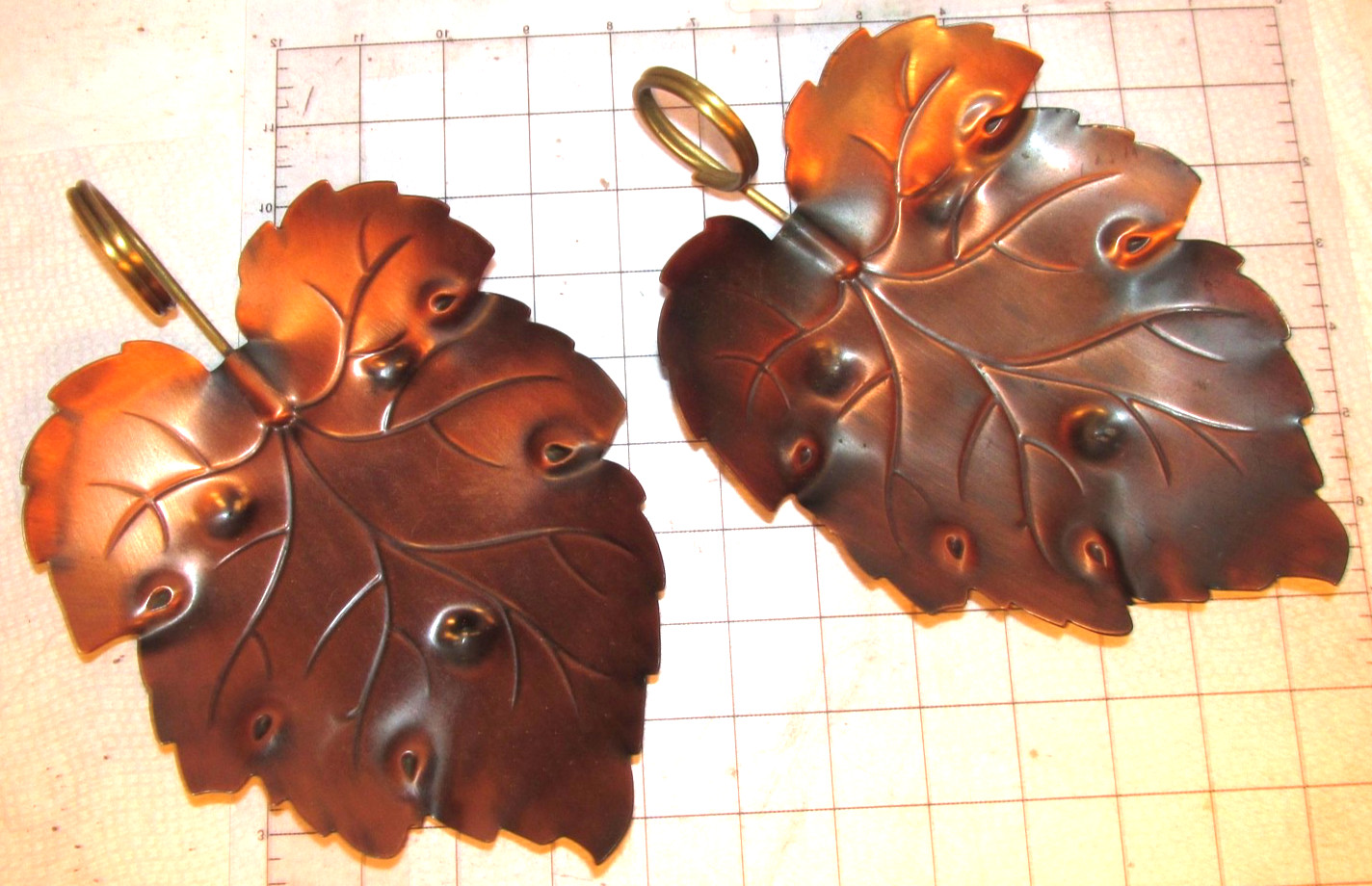 Vintage Coppercraft Guild Copper Leaf Shape Trinket Dishes w/Handle Set of 2