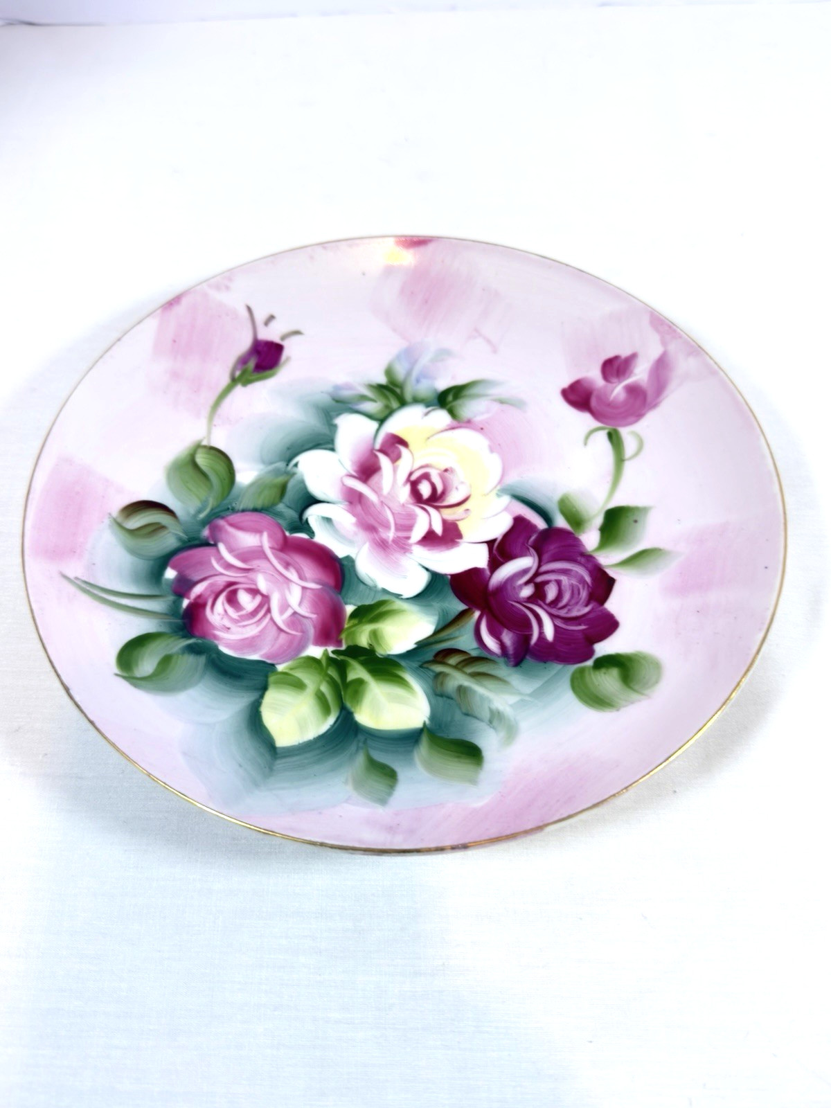 VTG Lefton China Hand Painted Decorative Porcelain Plate Pink Roses SL2816 8 in VTG Lefton China Hand Painted Decorative Porcelain Plate Pink Roses SL2816 8 in