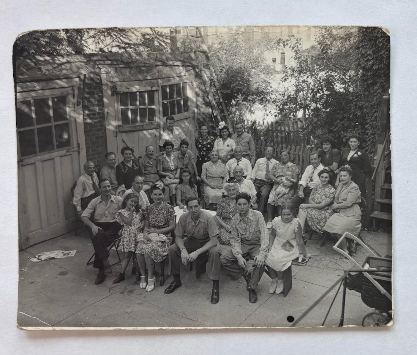Vintage Photo Large Family Gathering Backyard Party Group  B&W Snapshot