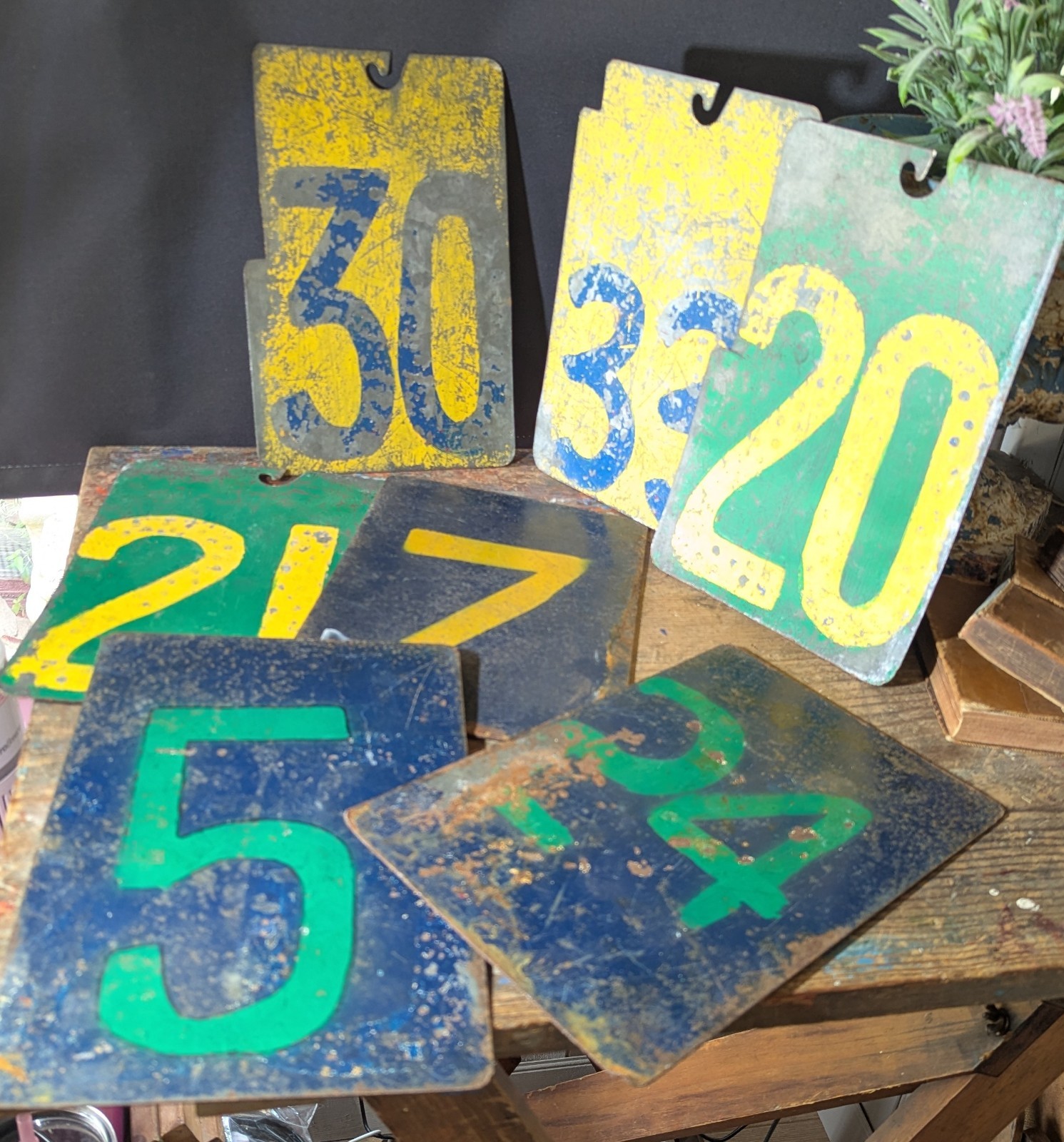 7 vintage large retired Metal Numbers, railway, industrial ,railwayana, salvaged