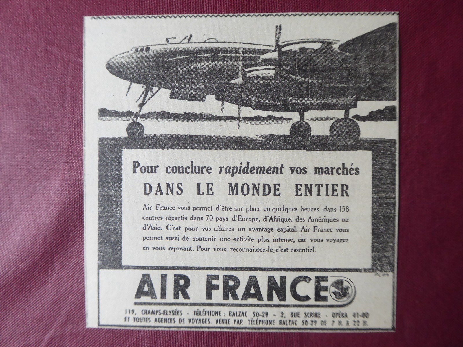 8/1949 PUB AIR FRANCE AIRLINE LOCKHEED CONSTELLATION AMERICA ASIA ORIGINAL AD