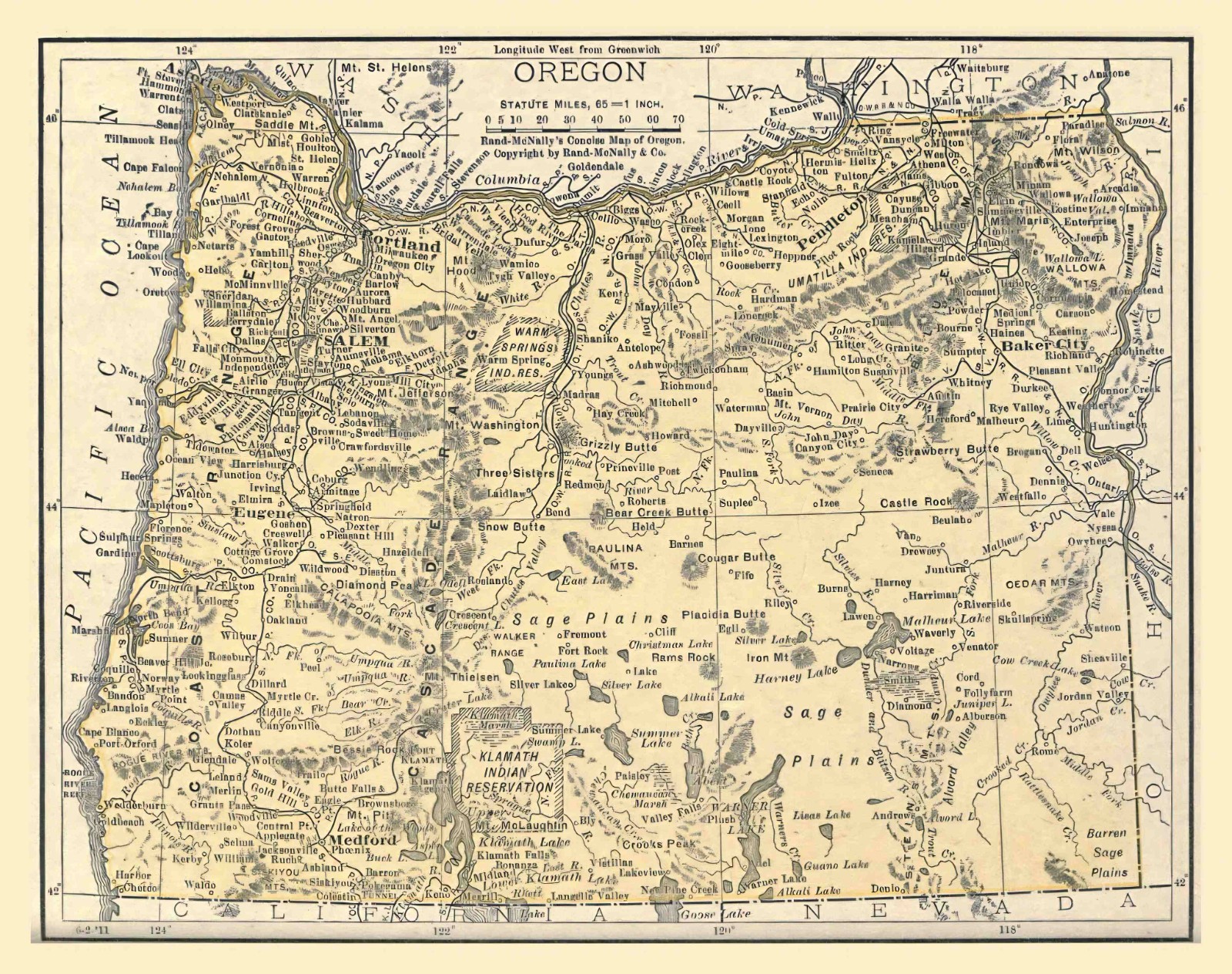 Map of OREGON from 1912 - 8.5 x 11 Inch Photo Reprint