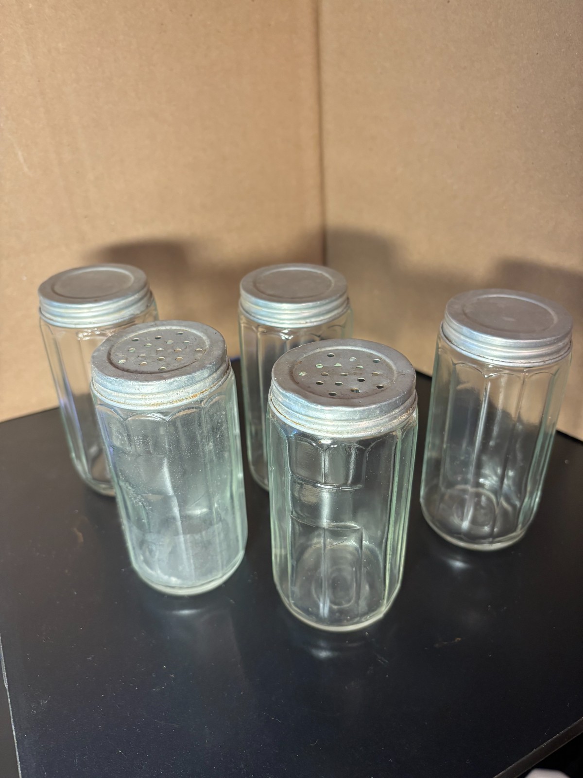 vintage hoosier cabinet spice jars set of 5 with 2 shakers 1920's