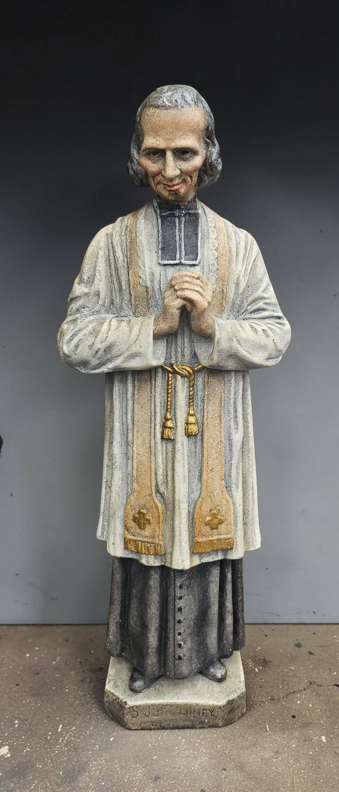 Vintage St Jean Vianney Statue Cure d\'Ars French Priest Figure stoneware