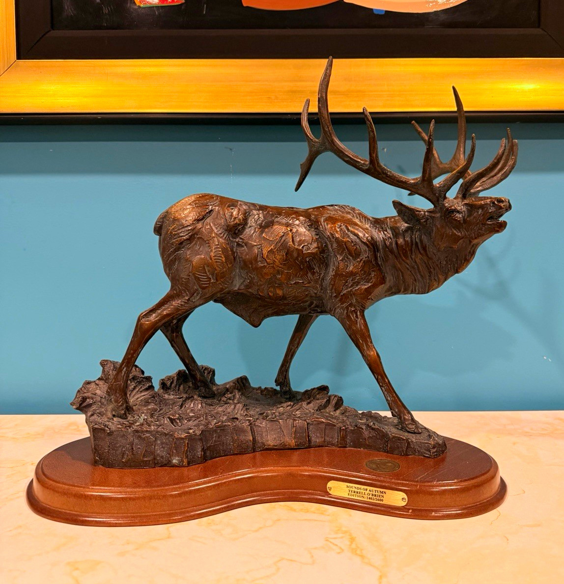 Bronze Elk Sculpture Terrell O'Brien Sounds of Autumn NWTF Ltd Ed 1402/2600 17” Bronze Elk Sculpture Terrell O'Brien Sounds of Autumn NWTF Ltd Ed 1402/2600 17”