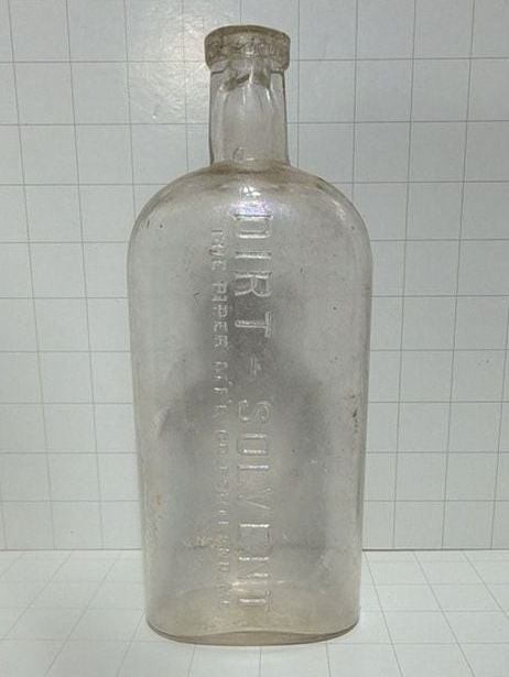 Vintage Clear Glass Medicine Bottle Embossed Dirt-Solvent The Piper Mfg Co Portl