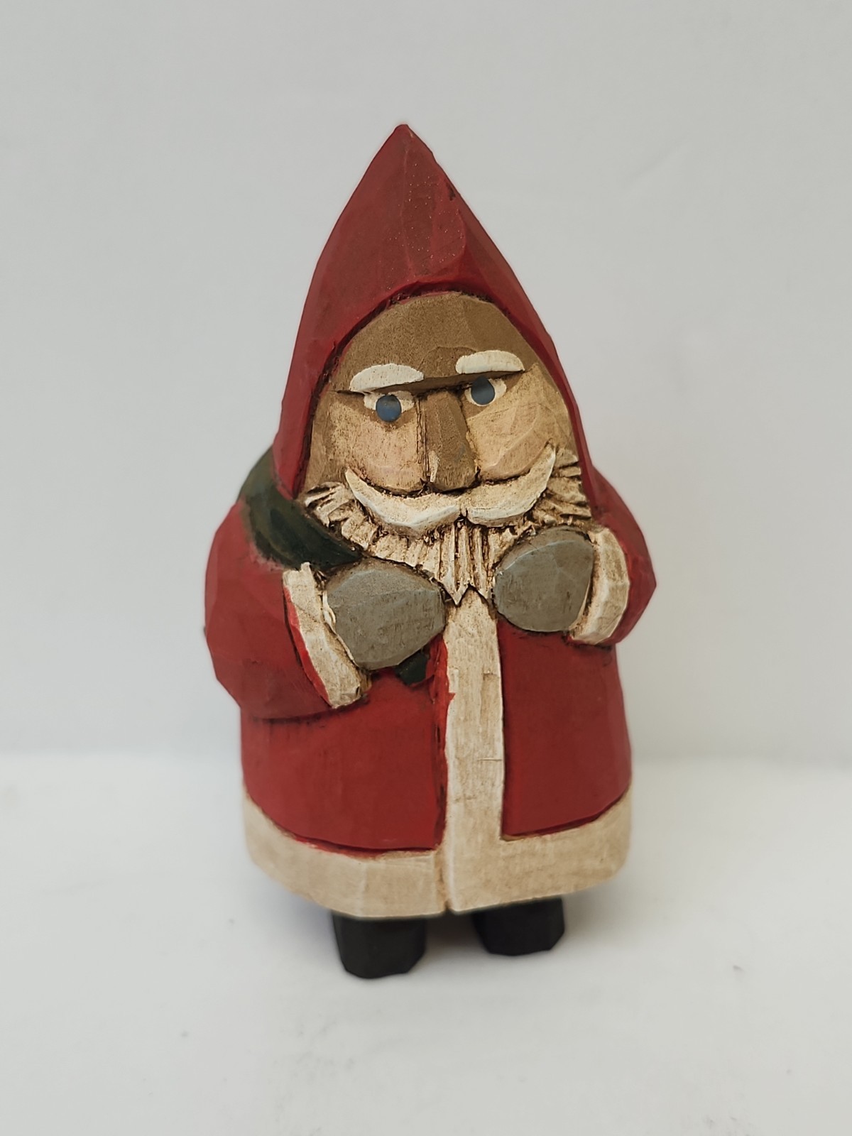 Folk Art Santa Hand Carved Wood Americana Signed HK 80s Small Vintage Folk Art Santa Hand Carved Wood Americana Signed HK 80s Small Vintage