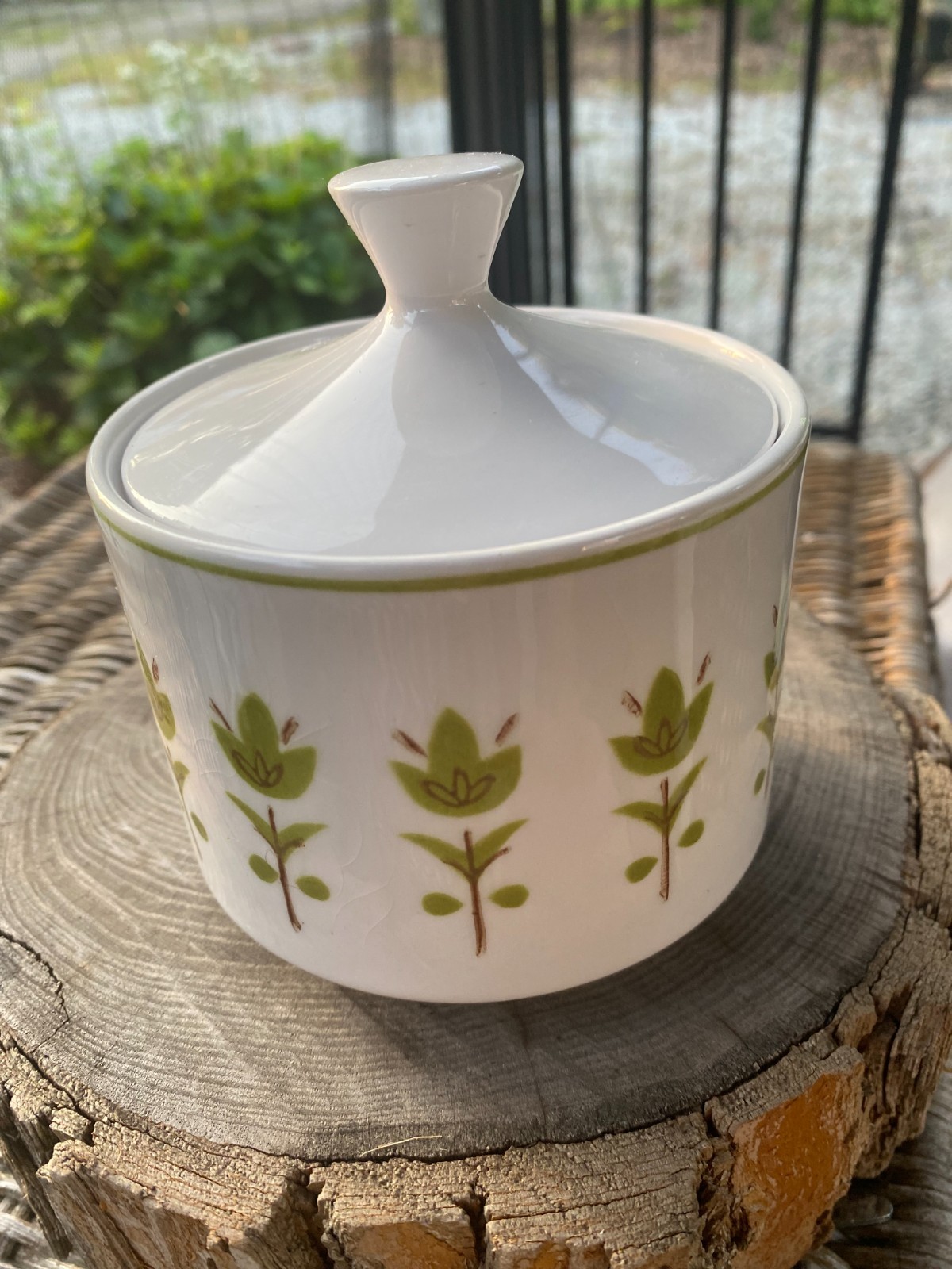 Vintage Mikasa Sugar Bowl with Lid Pirouette Mid Century Green and Brown Floral