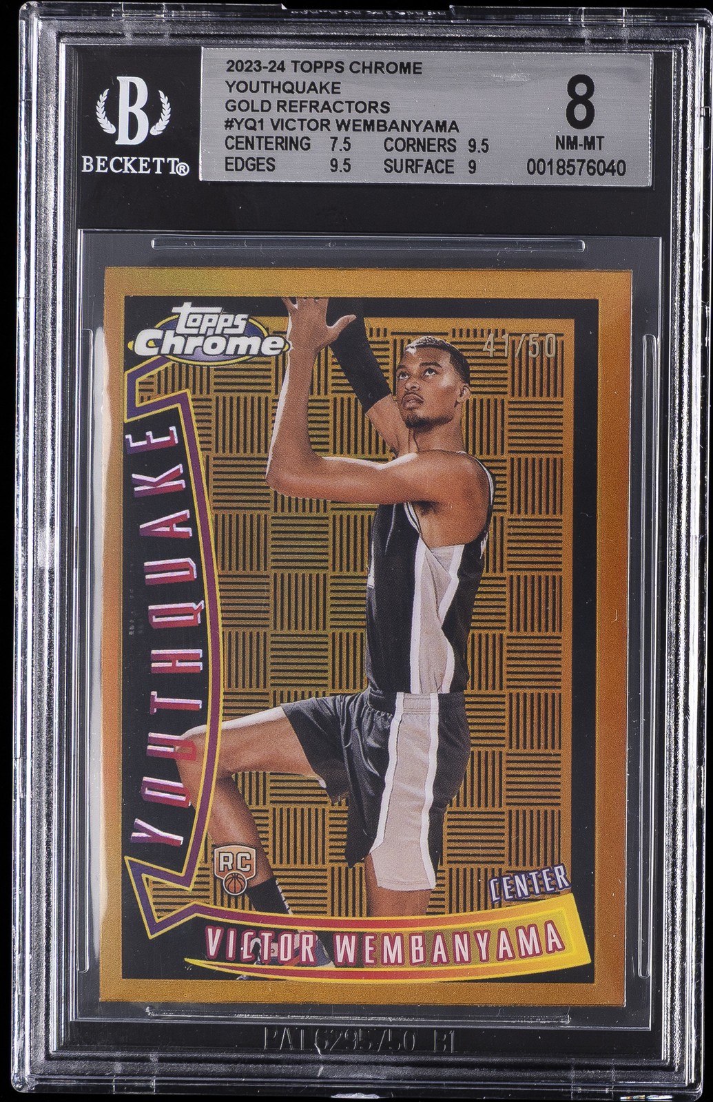 2023-24 TOPPS CHROME YOUTHQUAKE GOLD #YQ1 VICTOR WEMBANYAMA ROOKIE RC BGS 8