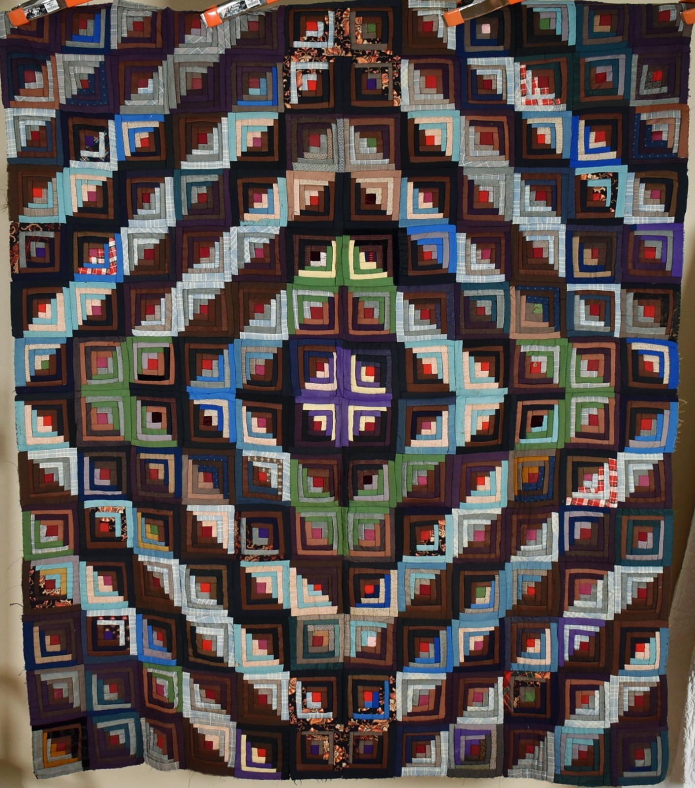DAZZLING Vintage 1880's Wool Barn Raising Log Cabin Antique Quilt ~Small Pieces
