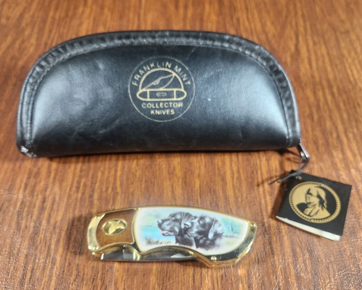 Franklin Mint Black Lab Dog Collectors Knife NEW W/Case 