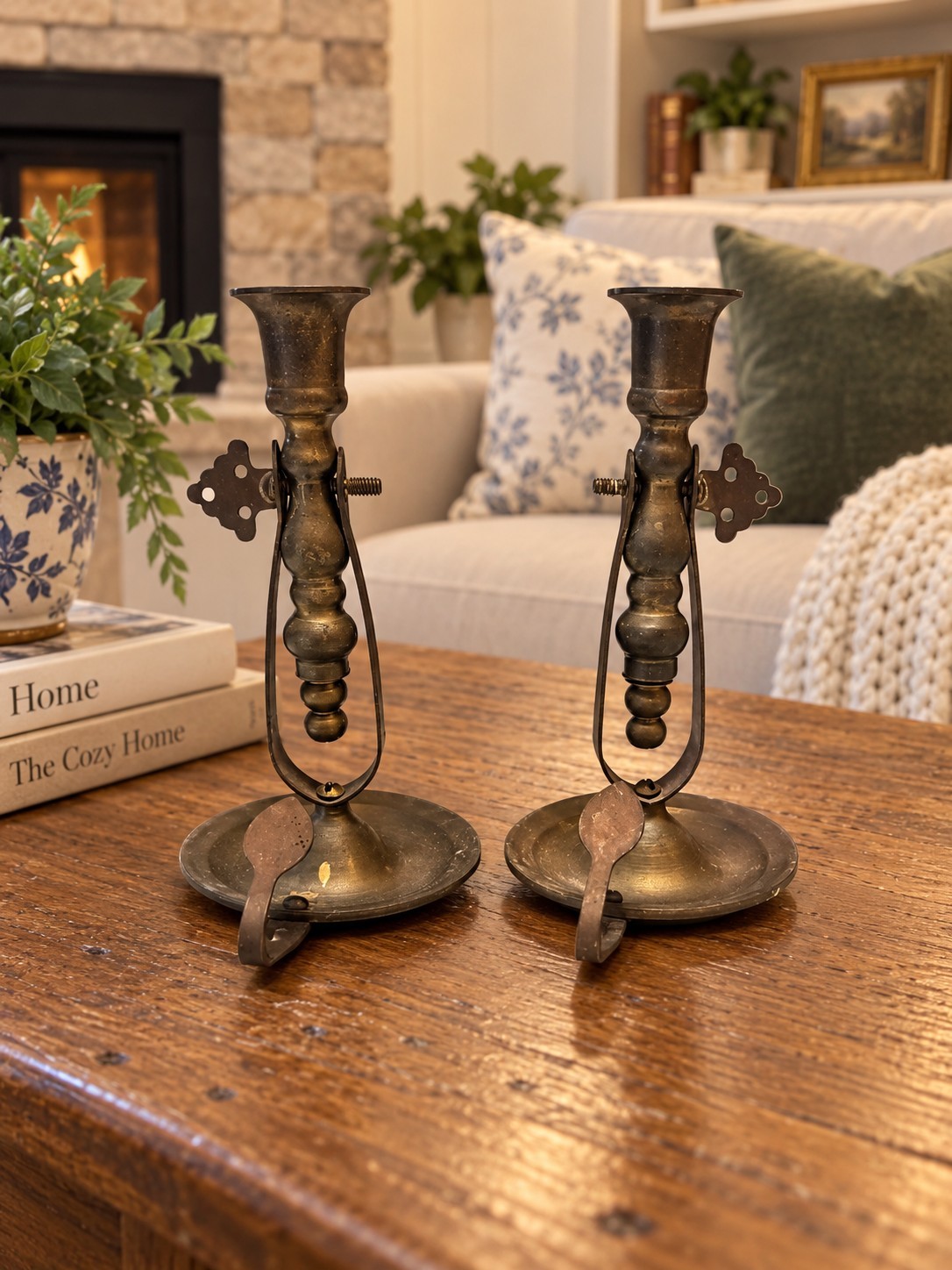 Pair Antique Brass Gimbal Swivel Nautical Ships Chamberstick Candle Holders 