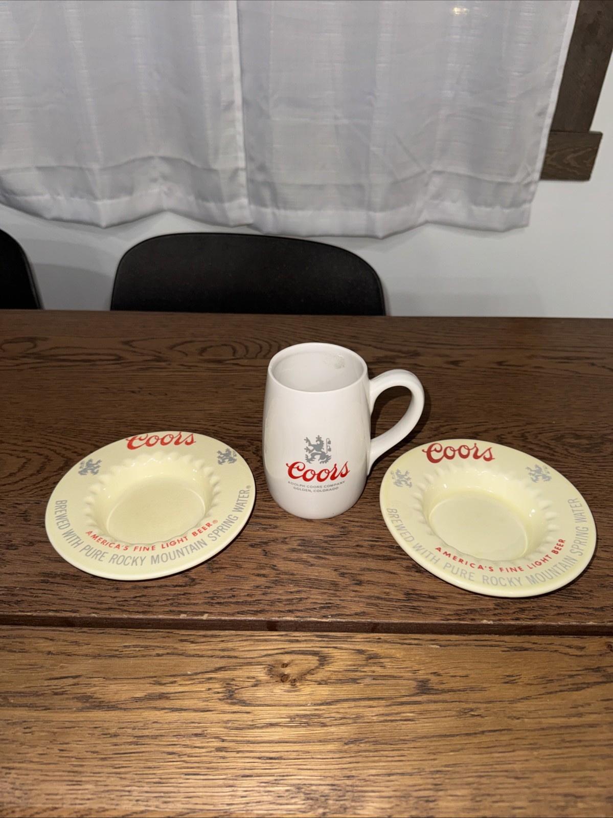 2 Vintage Coors Ashtrays/ 1 Mug “Brewed with Pure Rocky Mountain Spring Water\ 2 Vintage Coors Ashtrays/ 1 Mug “Brewed with Pure Rocky Mountain Spring Water\