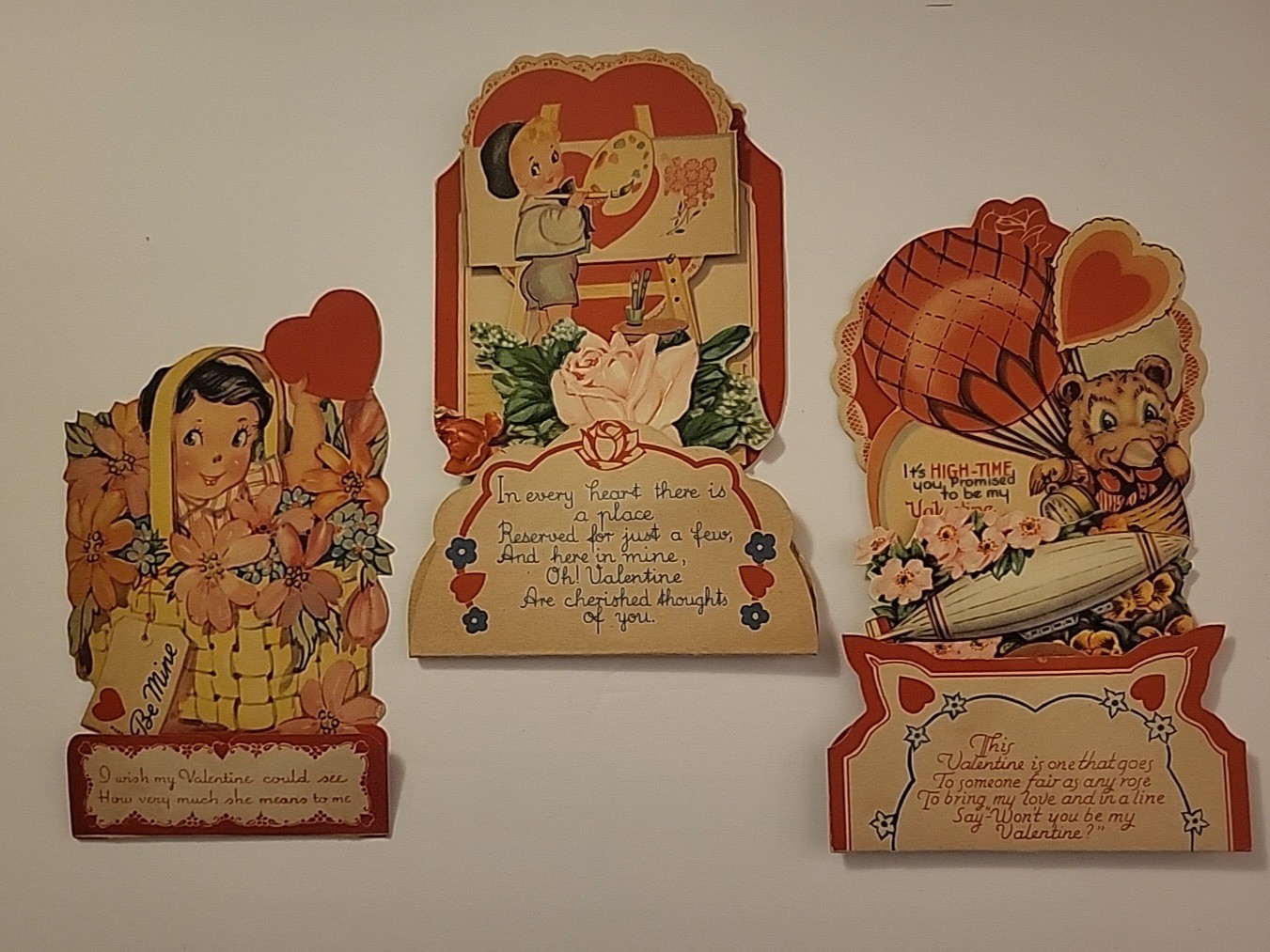 Vintage Honeycomb Valentines, Three piece, Made In USA
