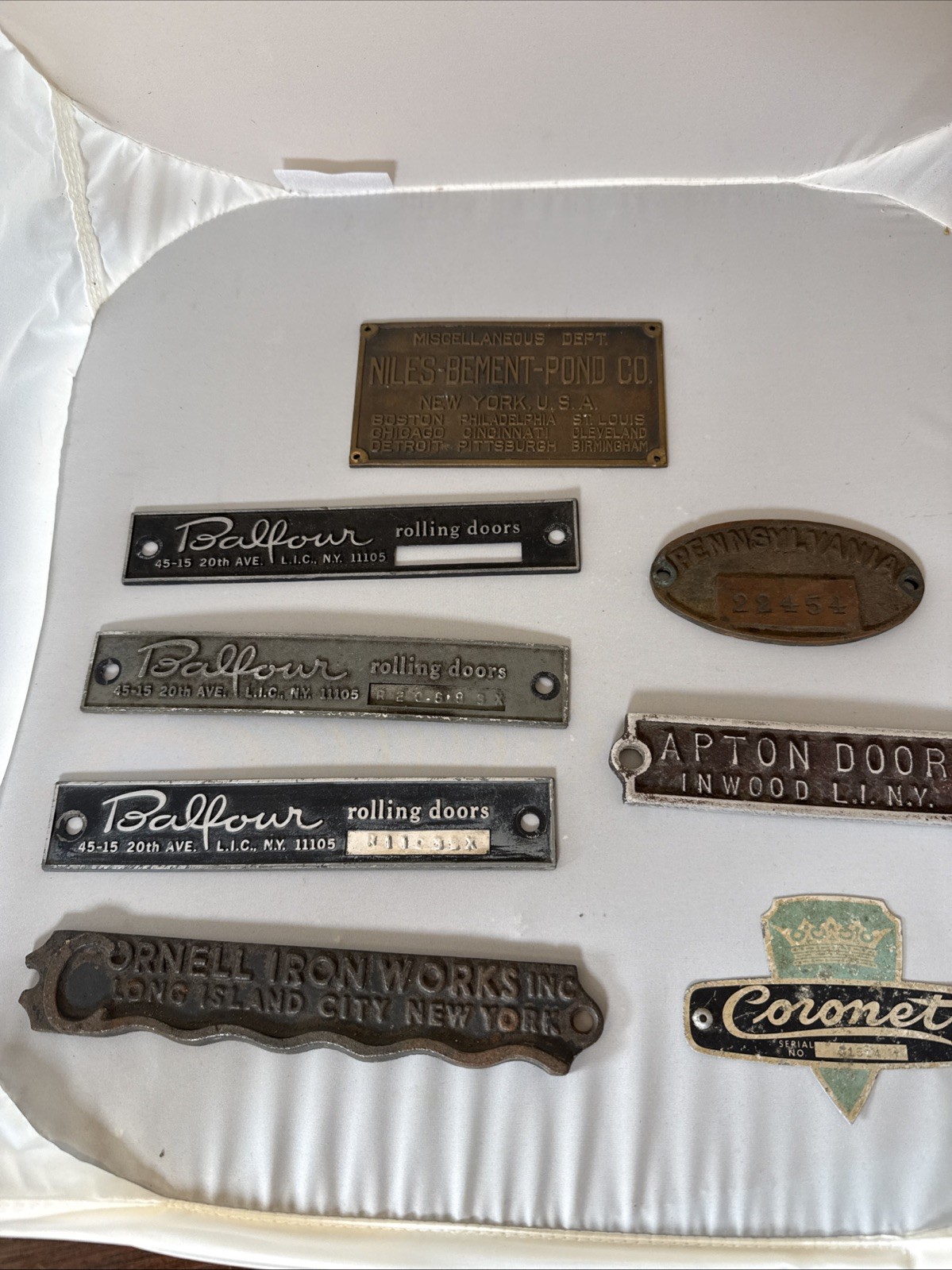 Antique Niles Bement Pond Co Brass Plaque Balfour Ironworks Tags Metal Plate 