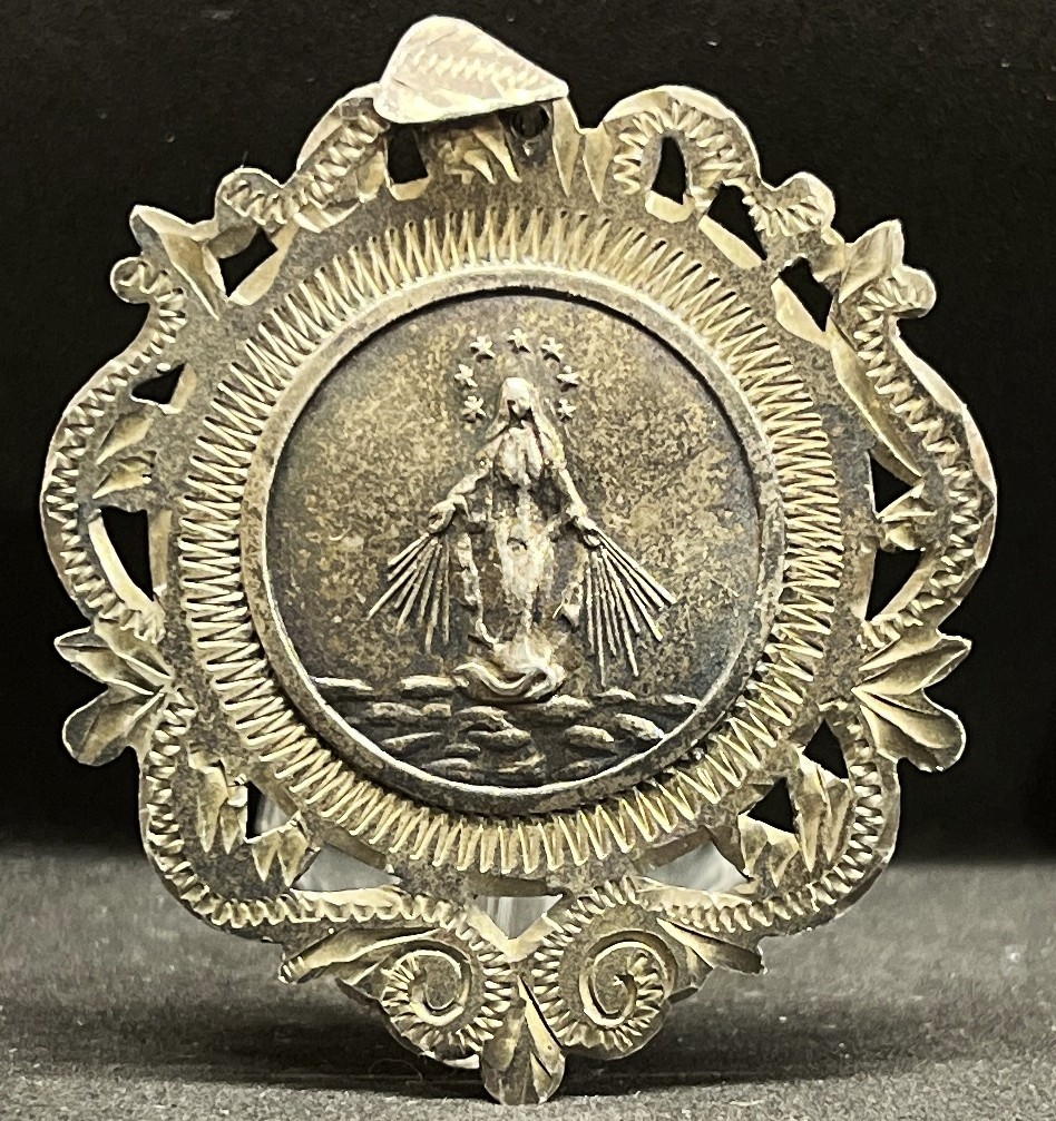 Amazing old Miraculous Virgin Mary Art Nouveau silver catholic medal Artisanal